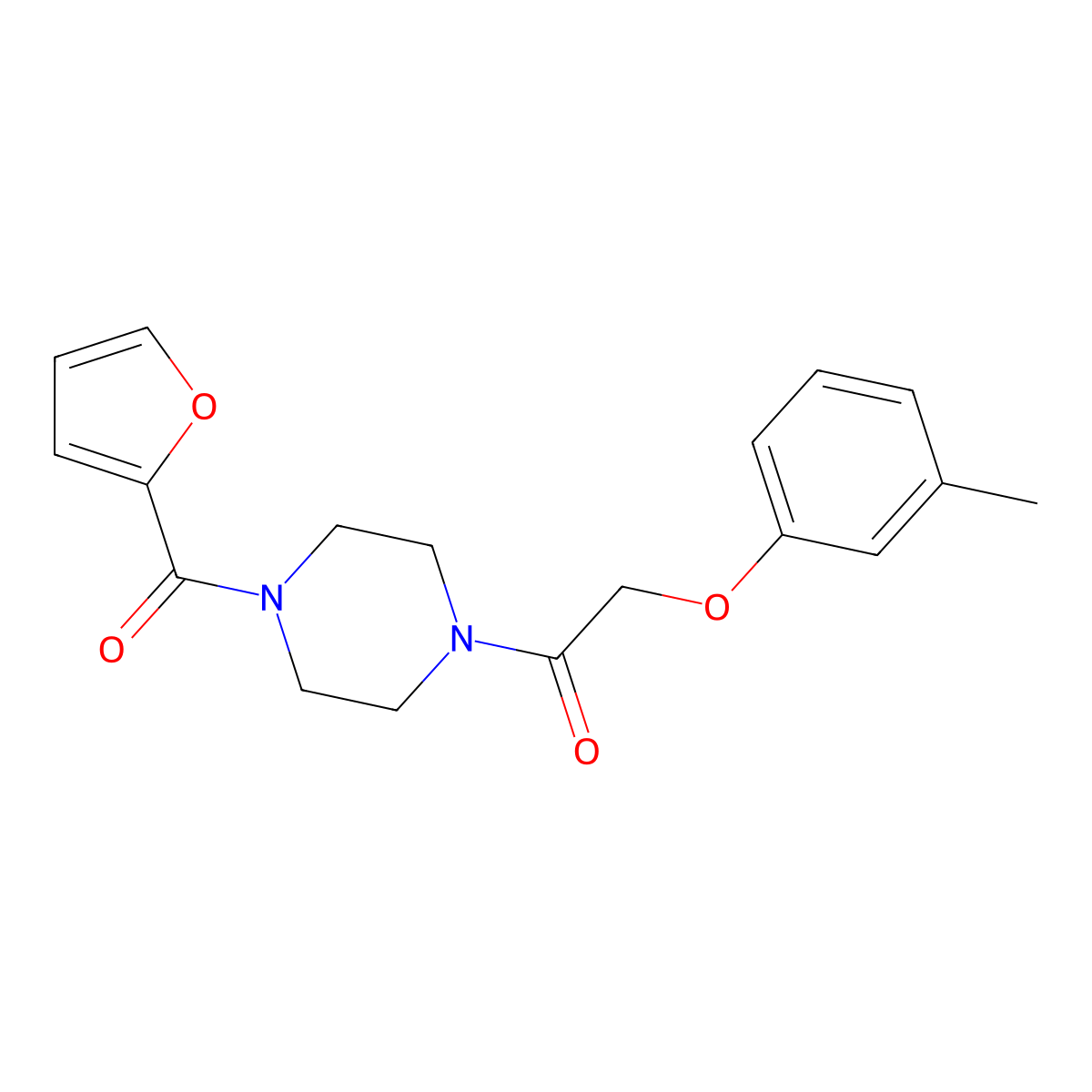 1-[4-(Furan-2-carbonyl)piperazin-1-yl]-2-(3-methylphenoxy)ethanone molecular structure, CAS 423737-68-2