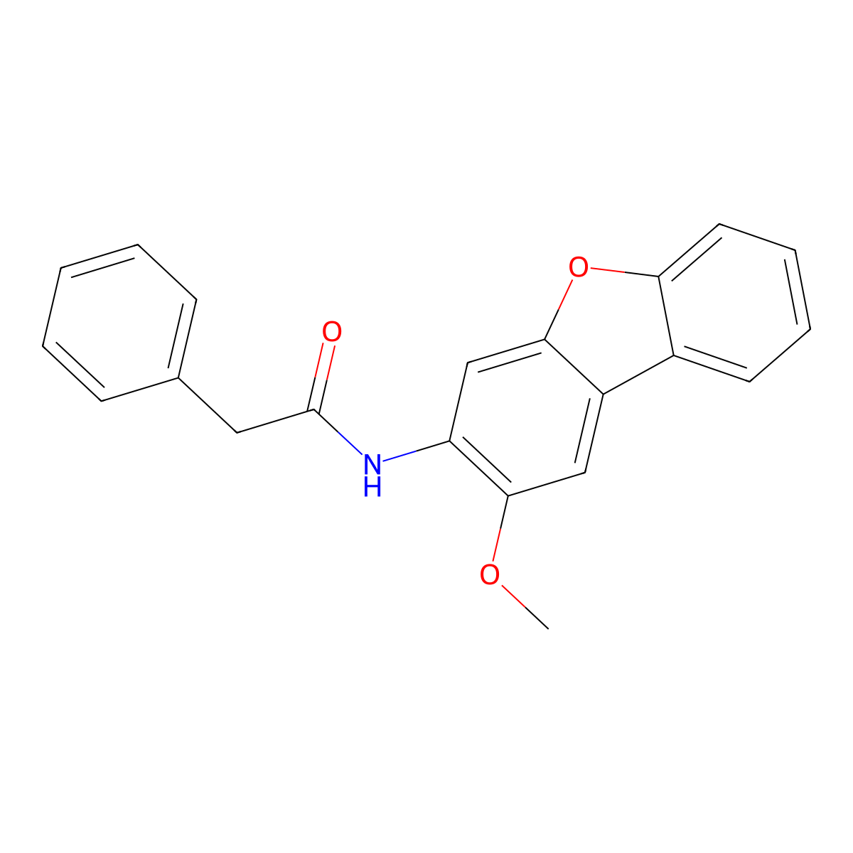 N-(2-methoxydibenzofuran-3-yl)-2-phenylacetamide molecular structure, CAS 423737-85-3