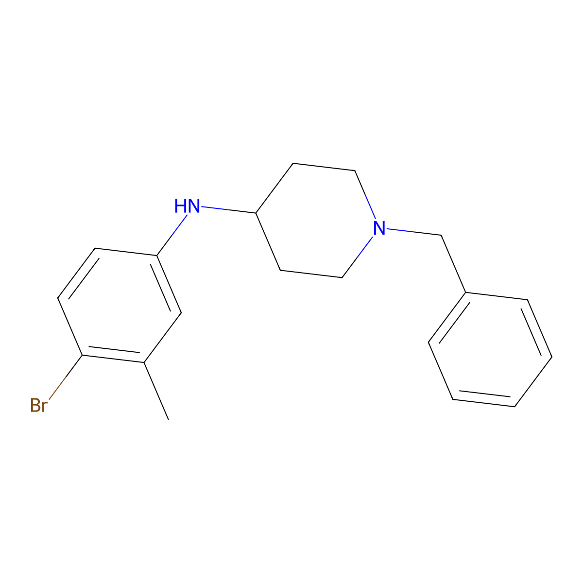 1-benzyl-N-(4-bromo-3-methylphenyl)piperidin-4-amine molecular structure, CAS 423738-01-6