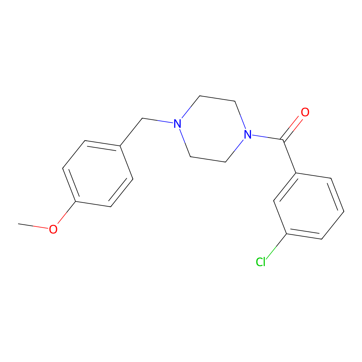 (3-Chlorophenyl)-[4-[(4-methoxyphenyl)methyl]piperazin-1-yl]methanone molecular structure, CAS 423738-41-4