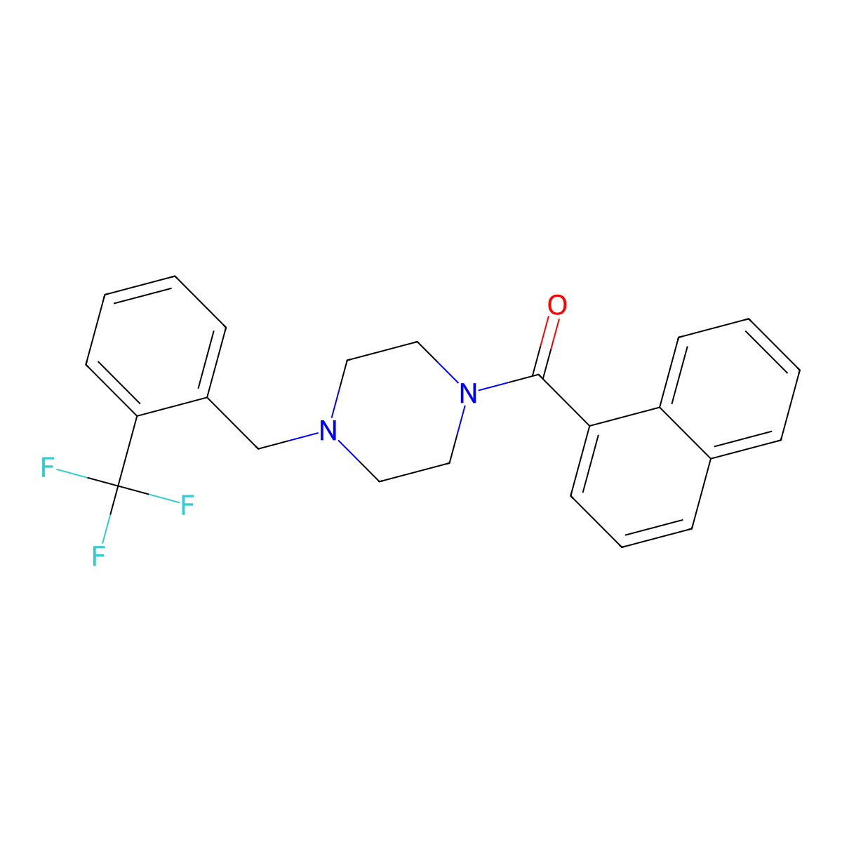 Naphthalen-1-yl-[4-[[2-(trifluoromethyl)phenyl]methyl]piperazin-1-yl]methanone molecular structure, CAS 423738-69-6
