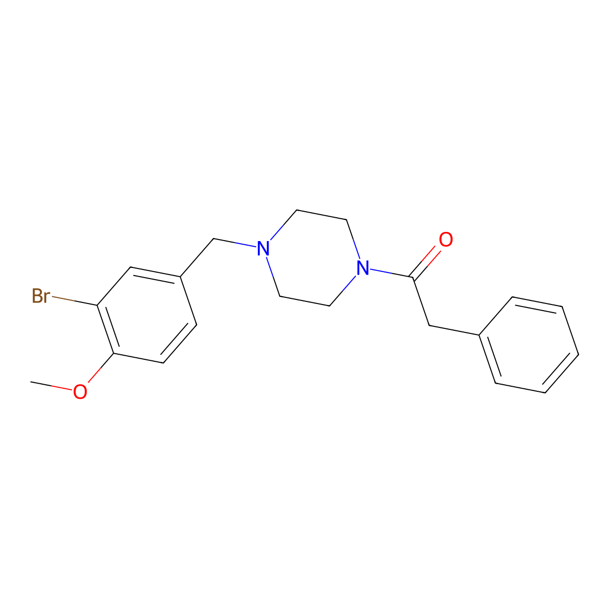 1-[4-[(3-Bromo-4-methoxyphenyl)methyl]piperazin-1-yl]-2-phenylethanone molecular structure, CAS 423739-06-4