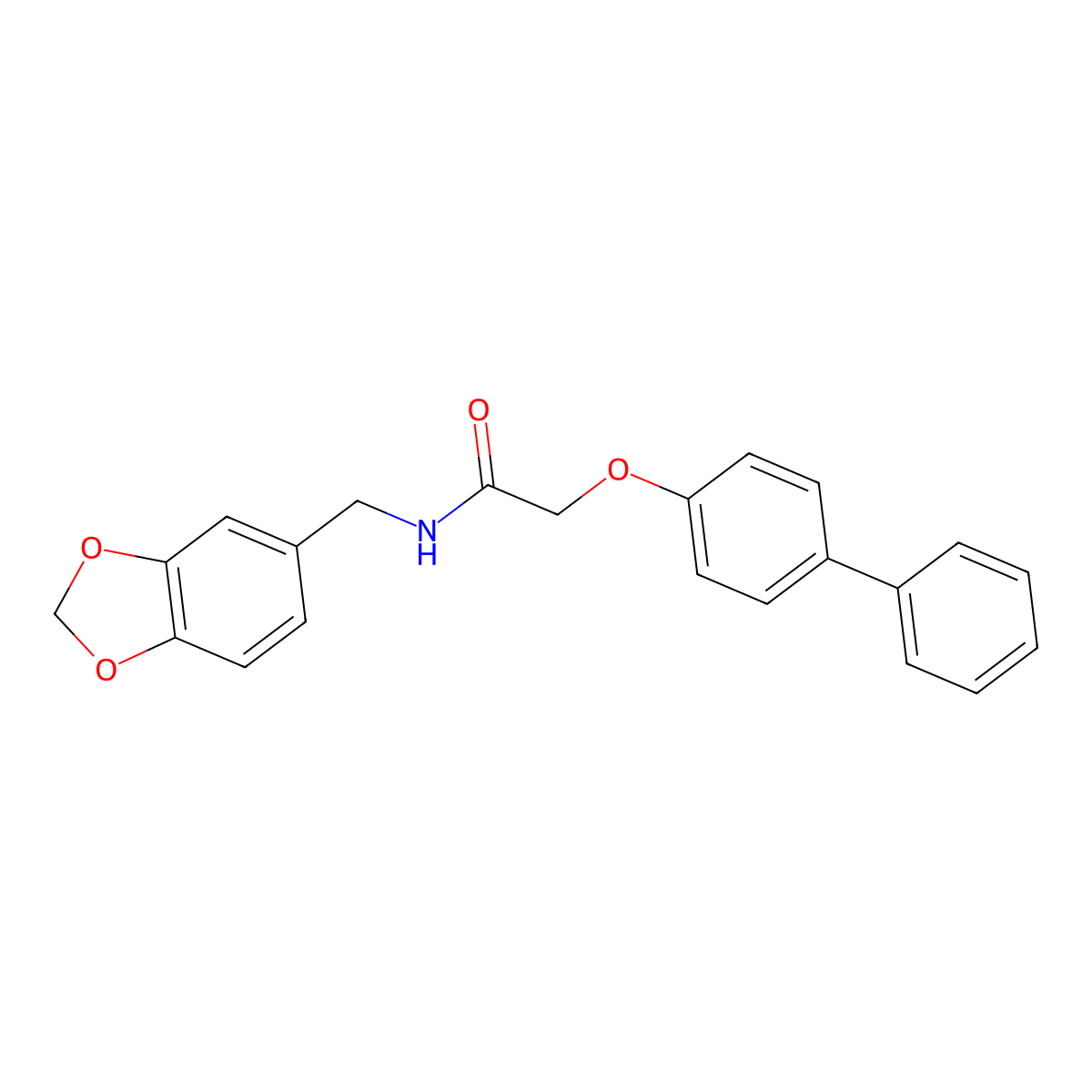 N-(1,3-benzodioxol-5-ylmethyl)-2-(4-phenylphenoxy)acetamide molecular structure, CAS 423739-07-5
