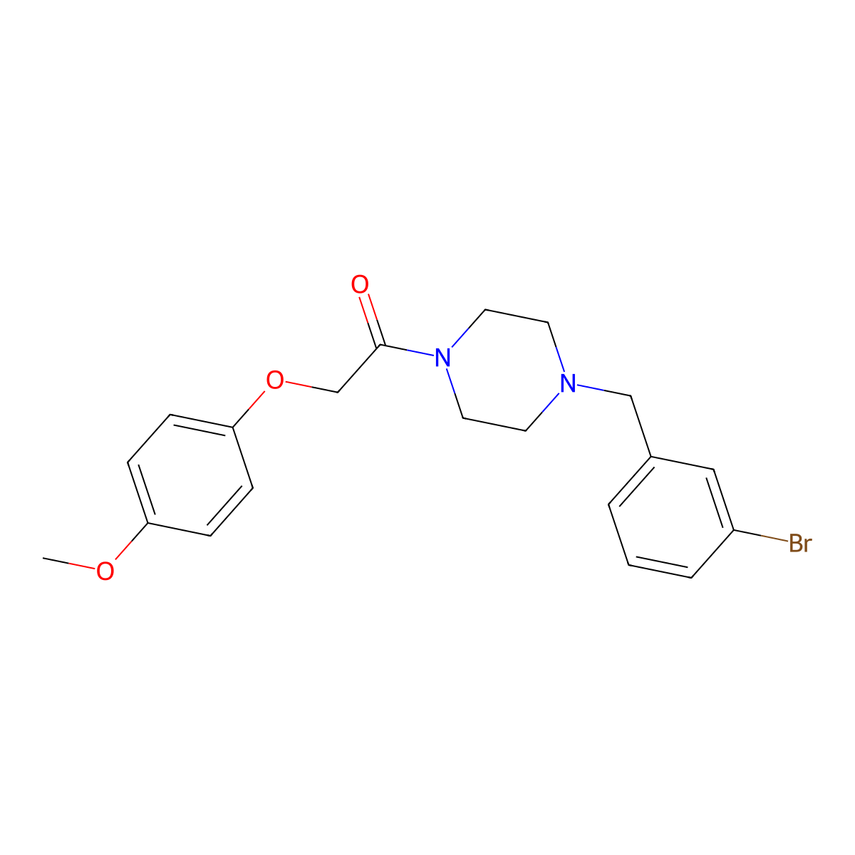 1-[4-[(3-Bromophenyl)methyl]piperazin-1-yl]-2-(4-methoxyphenoxy)ethanone molecular structure, CAS 423739-27-9