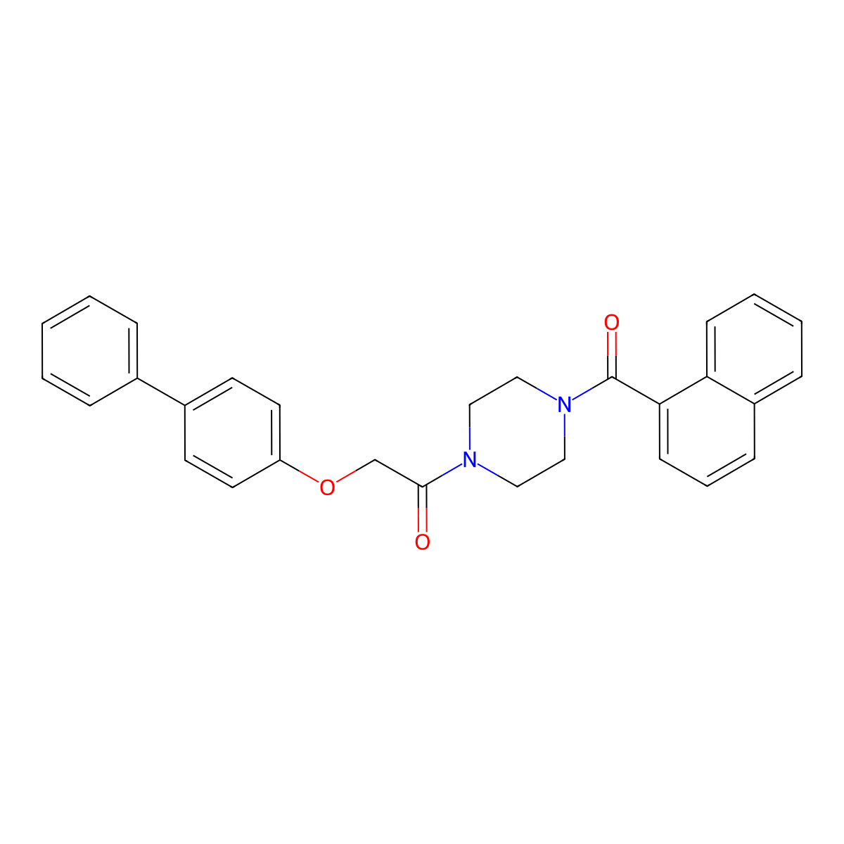 1-[4-(Naphthalene-1-carbonyl)piperazin-1-yl]-2-(4-phenylphenoxy)ethanone molecular structure, CAS 423739-34-8