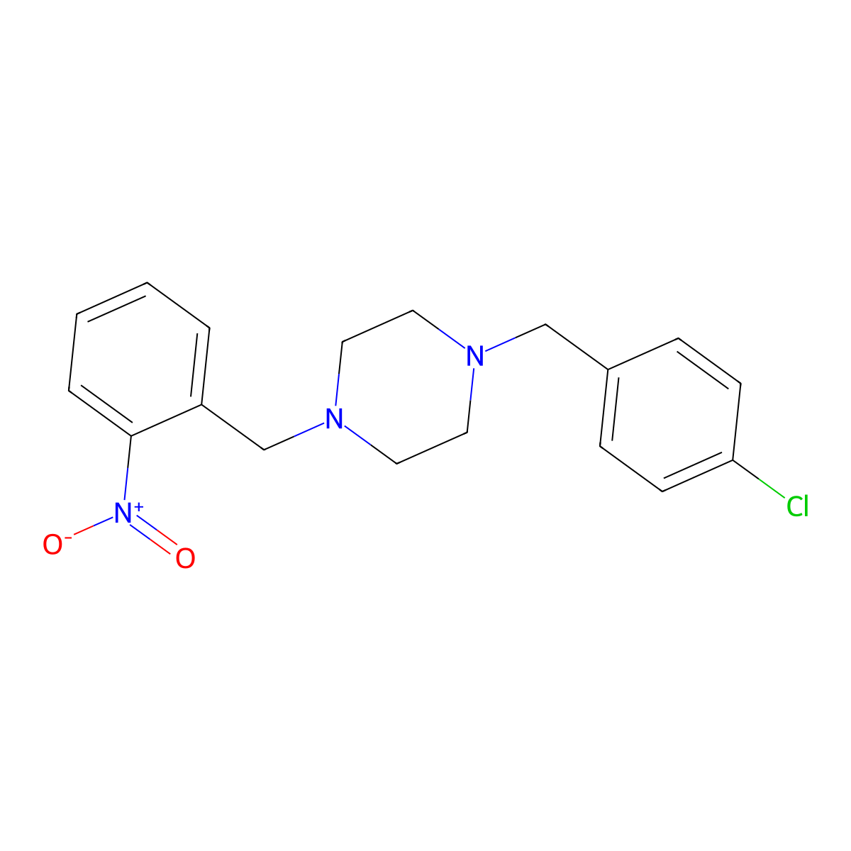 1-(4-Chlorobenzyl)-4-(2-nitrobenzyl)piperazine molecular structure, CAS 423739-36-0
