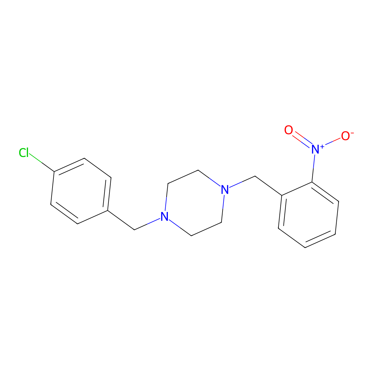 1-(4-Chlorobenzyl)-4-(2-nitrobenzyl)piperazine molecular structure, CAS 423739-36-0