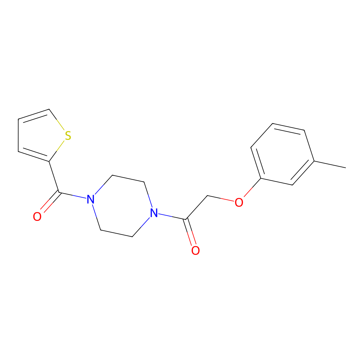 2-(3-Methylphenoxy)-1-[4-(thiophene-2-carbonyl)piperazin-1-yl]ethanone molecular structure, CAS 423739-43-9
