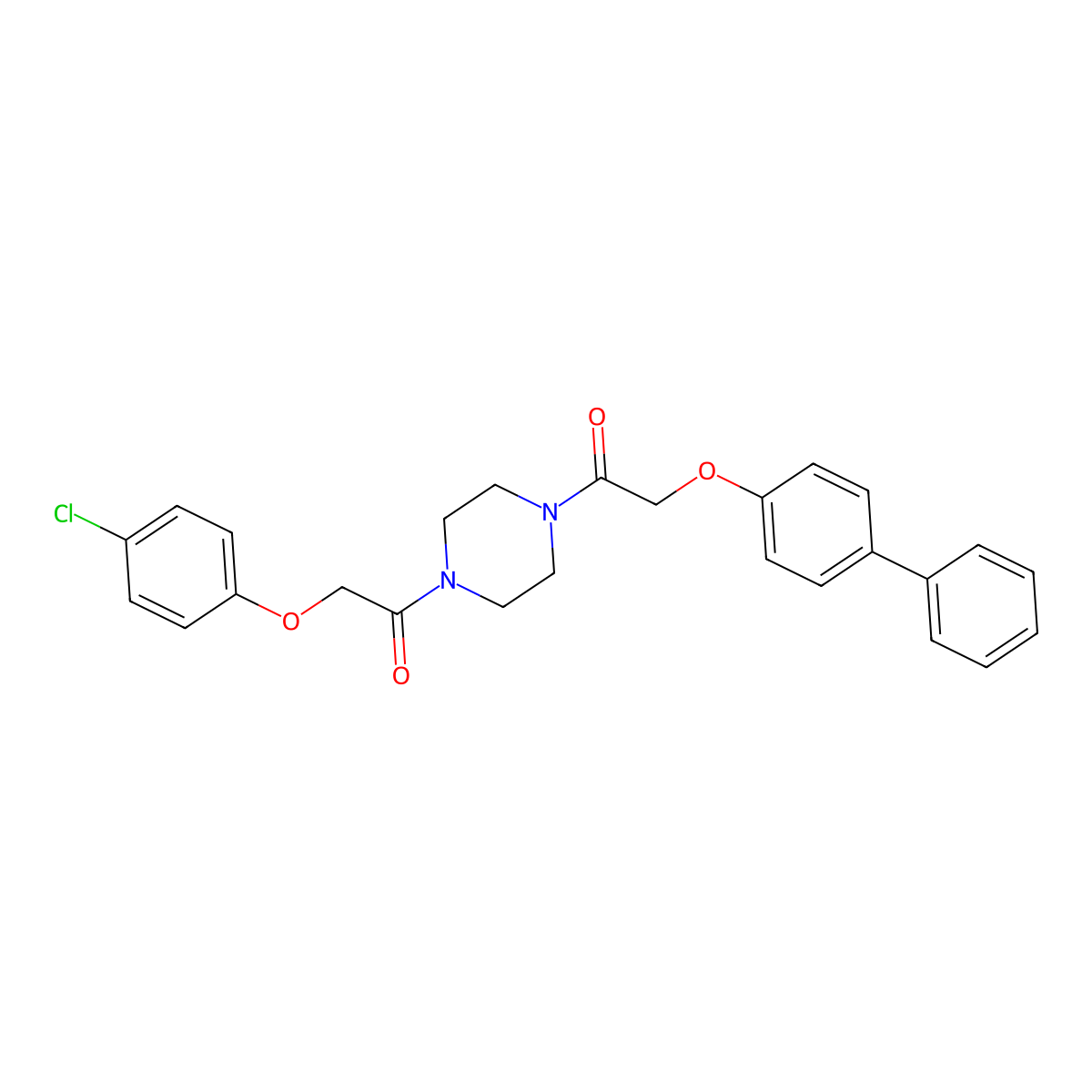 1-[4-[2-(4-Chlorophenoxy)acetyl]piperazin-1-yl]-2-(4-phenylphenoxy)ethanone molecular structure, CAS 423739-48-4