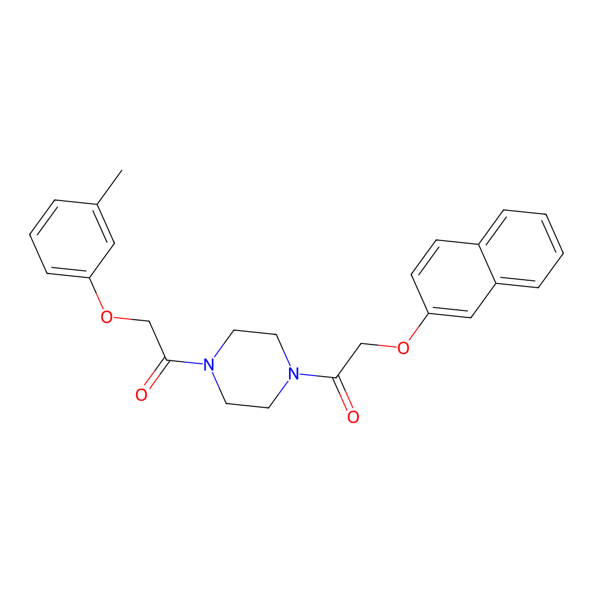 1-[4-[2-(3-Methylphenoxy)acetyl]piperazin-1-yl]-2-naphthalen-2-yloxyethanone molecular structure, CAS 423739-62-2