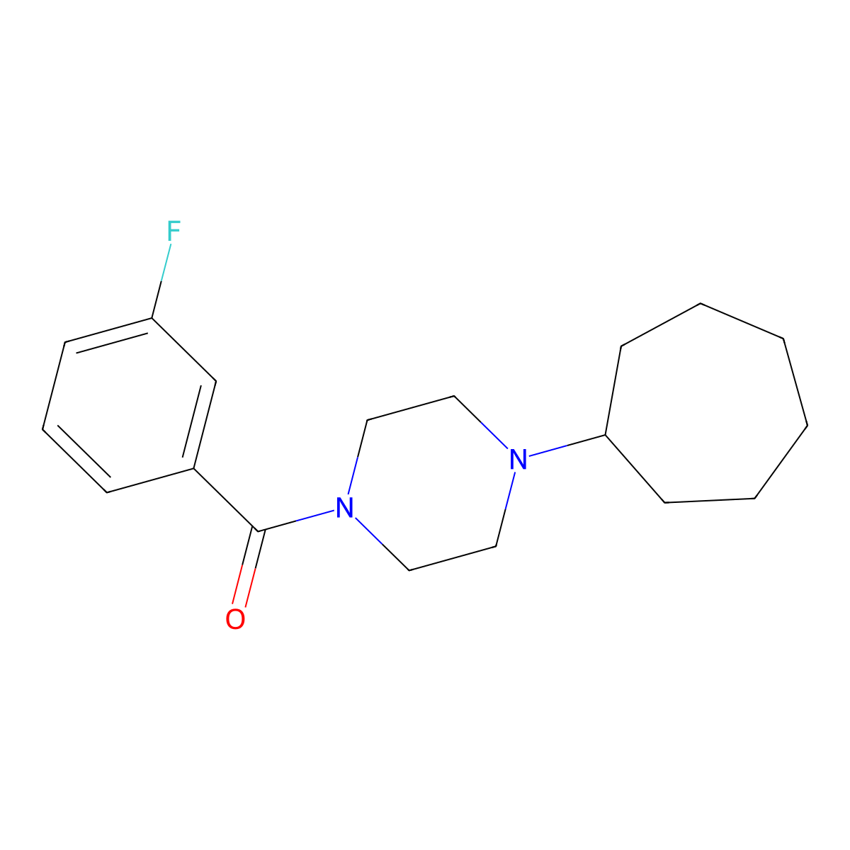 (4-Cycloheptylpiperazin-1-yl)(3-fluorophenyl)methanone molecular structure, CAS 423739-78-0