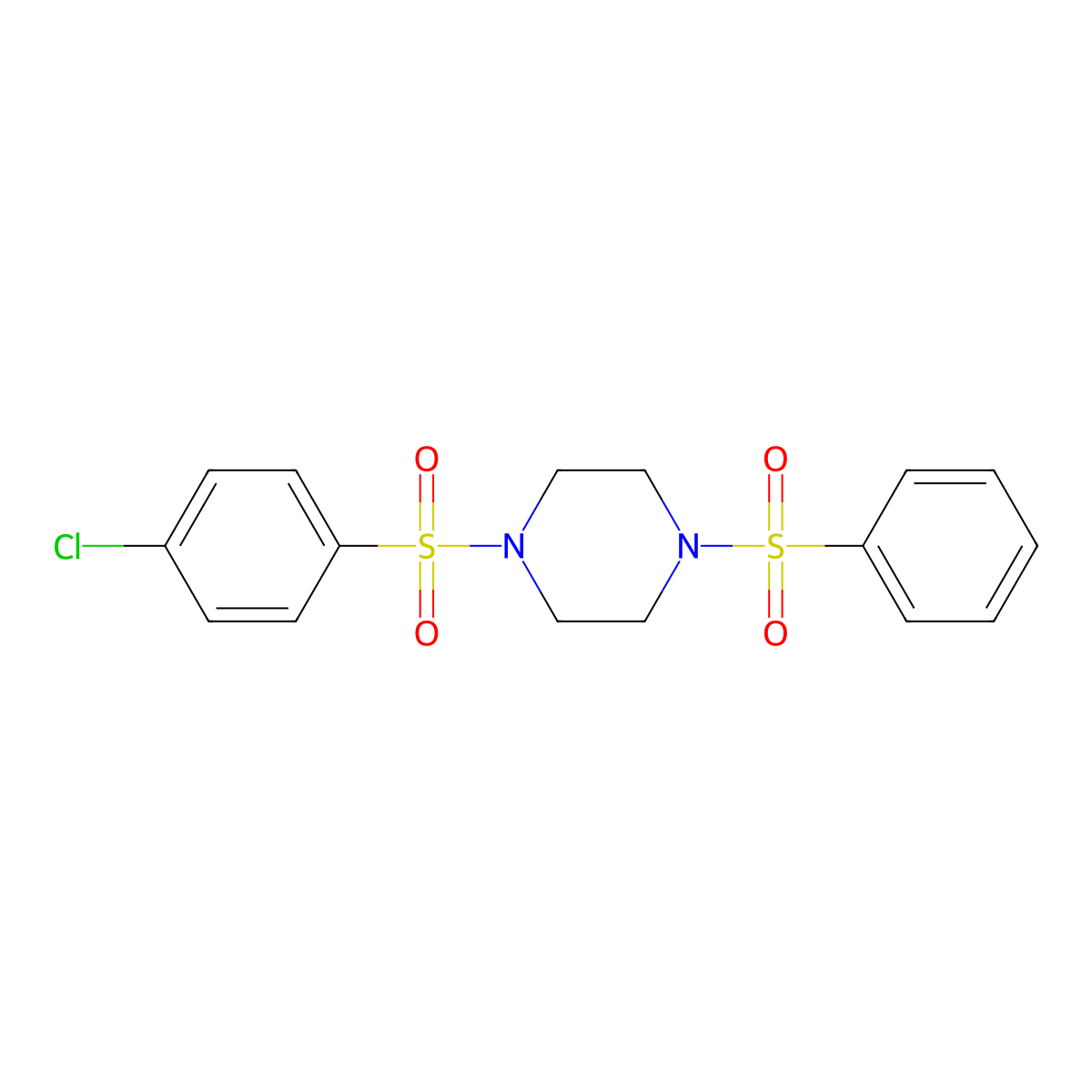 1-[(4-Chlorophenyl)sulfonyl]-4-(phenylsulfonyl)piperazine molecular structure, CAS 423739-91-7