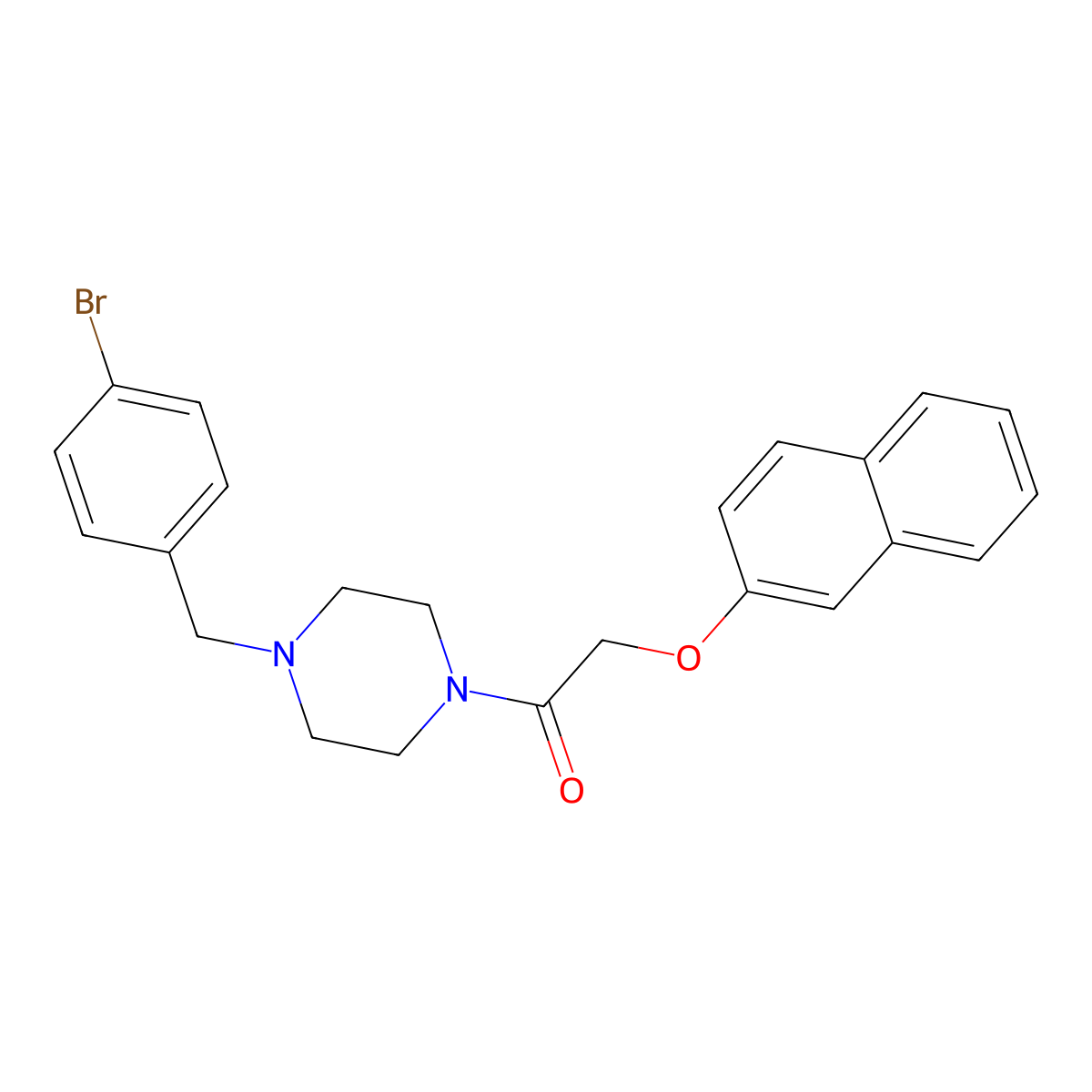 1-[4-[(4-Bromophenyl)methyl]piperazin-1-yl]-2-naphthalen-2-yloxyethanone molecular structure, CAS 423740-10-7