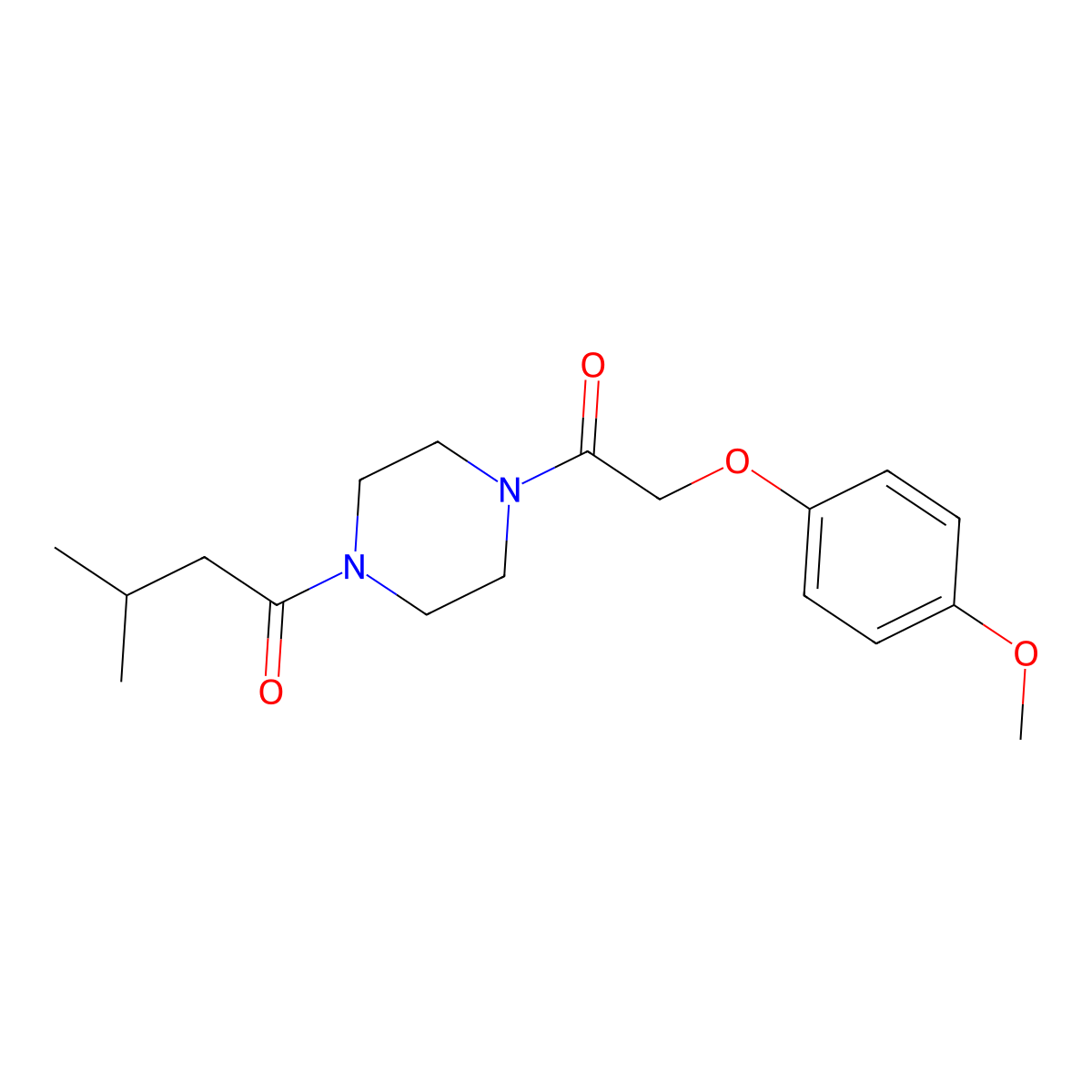 1-[4-[2-(4-Methoxyphenoxy)acetyl]piperazin-1-yl]-3-methylbutan-1-one molecular structure, CAS 423740-34-5