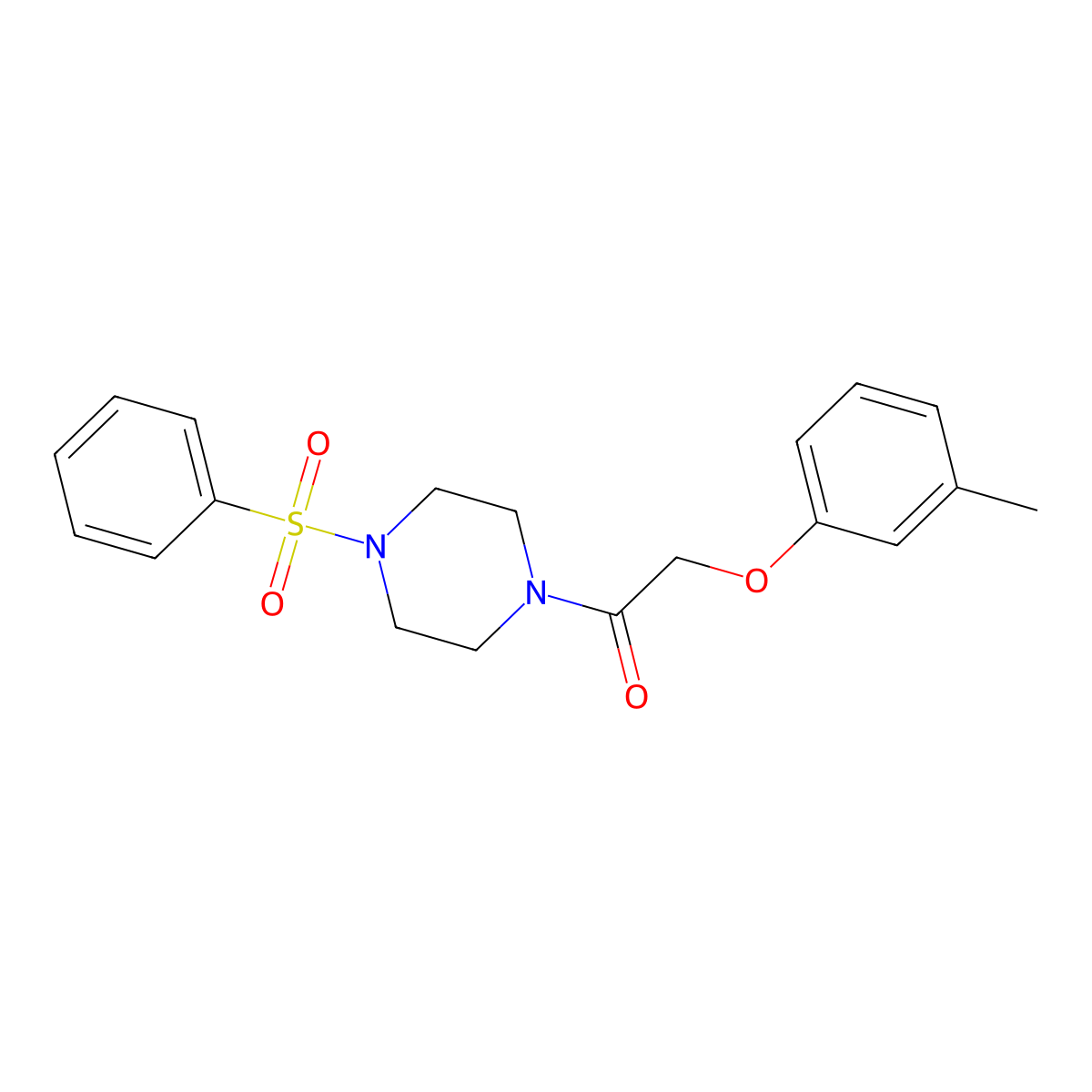 1-[4-(Benzenesulfonyl)piperazin-1-yl]-2-(3-methylphenoxy)ethanone molecular structure, CAS 423740-47-0