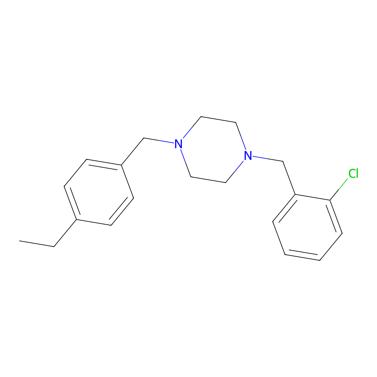 1-[(2-Chlorophenyl)methyl]-4-[(4-ethylphenyl)methyl]piperazine molecular structure, CAS 423740-49-2