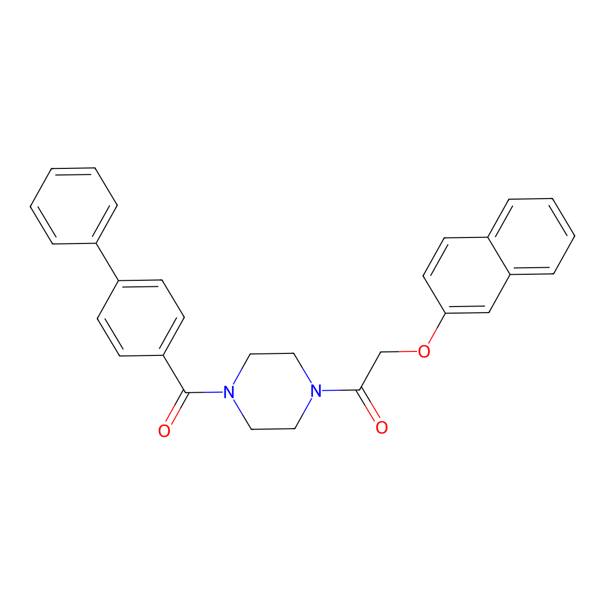 2-Naphthalen-2-yloxy-1-[4-(4-phenylbenzoyl)piperazin-1-yl]ethanone molecular structure, CAS 423740-77-6