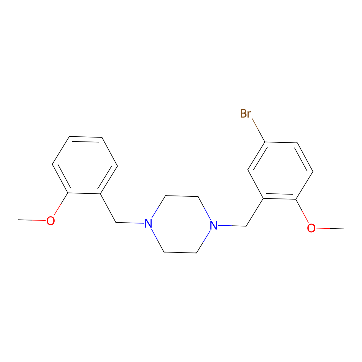 1-[(5-Bromo-2-methoxyphenyl)methyl]-4-[(2-methoxyphenyl)methyl]piperazine molecular structure, CAS 423740-93-6