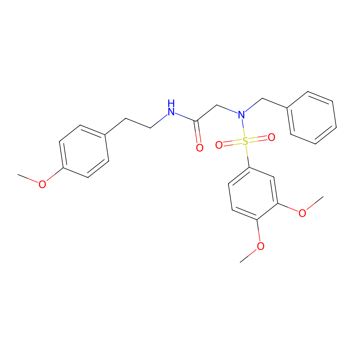 2-[benzyl-(3,4-dimethoxyphenyl)sulfonylamino]-N-[2-(4-methoxyphenyl)ethyl]acetamide molecular structure, CAS 423740-97-0