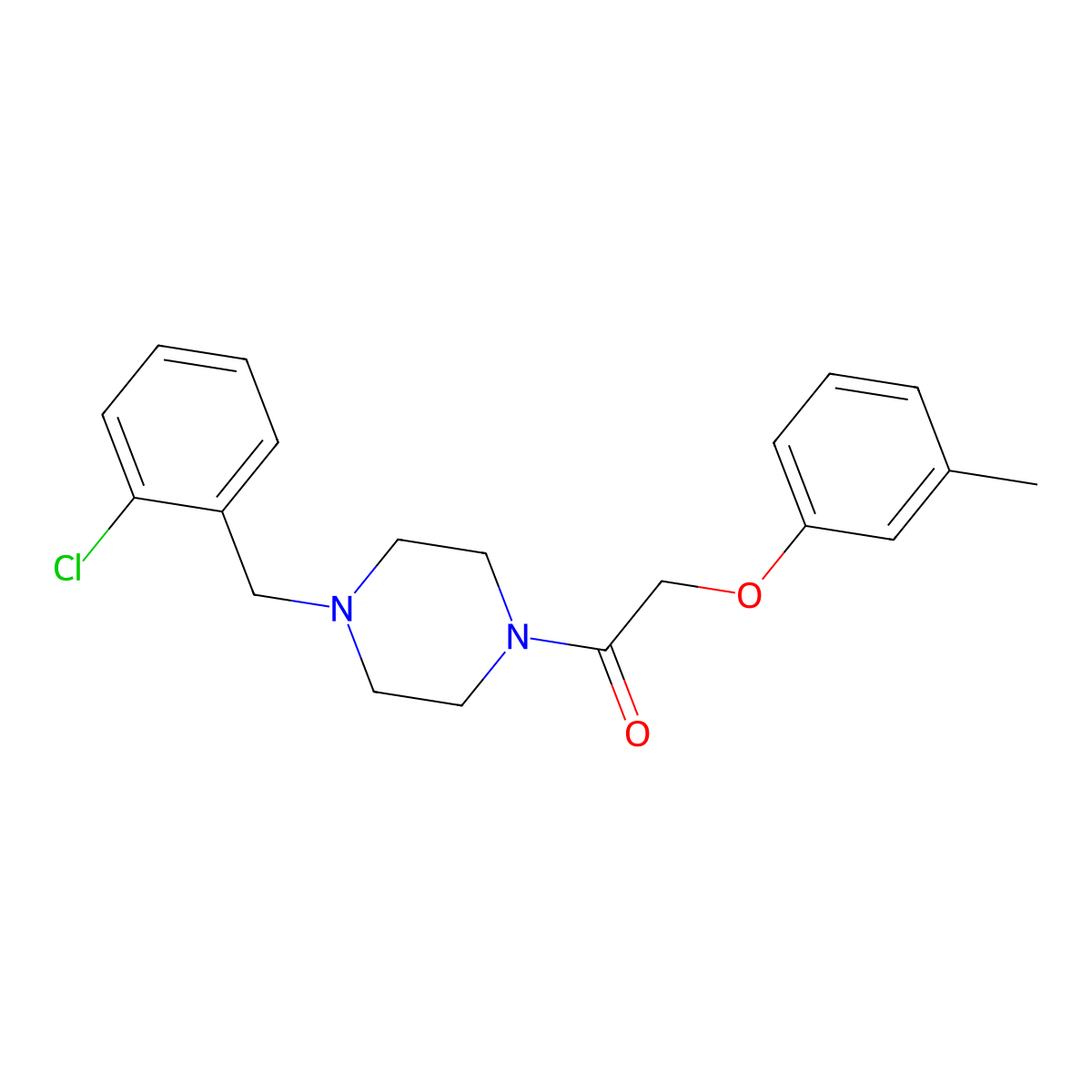 1-[4-[(2-Chlorophenyl)methyl]piperazin-1-yl]-2-(3-methylphenoxy)ethanone molecular structure, CAS 423741-05-3