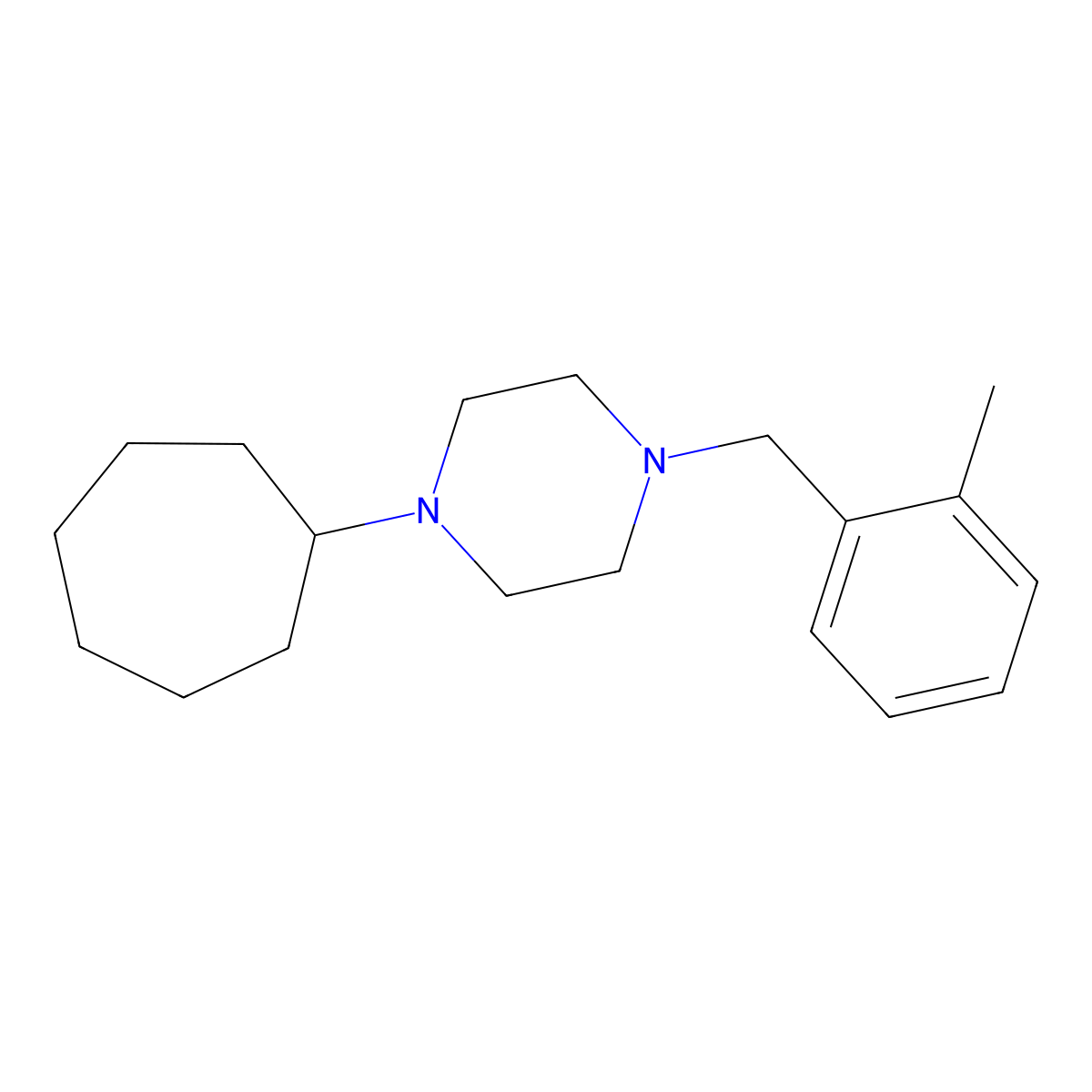 1-Cycloheptyl-4-[(2-methylphenyl)methyl]piperazine molecular structure, CAS 423741-10-0
