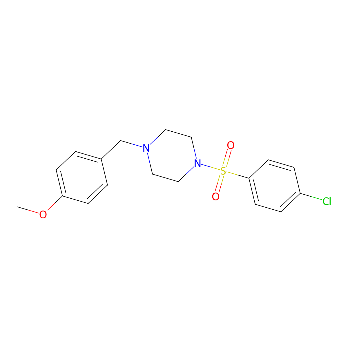 1-(4-Chlorophenyl)sulfonyl-4-[(4-methoxyphenyl)methyl]piperazine molecular structure, CAS 423741-13-3