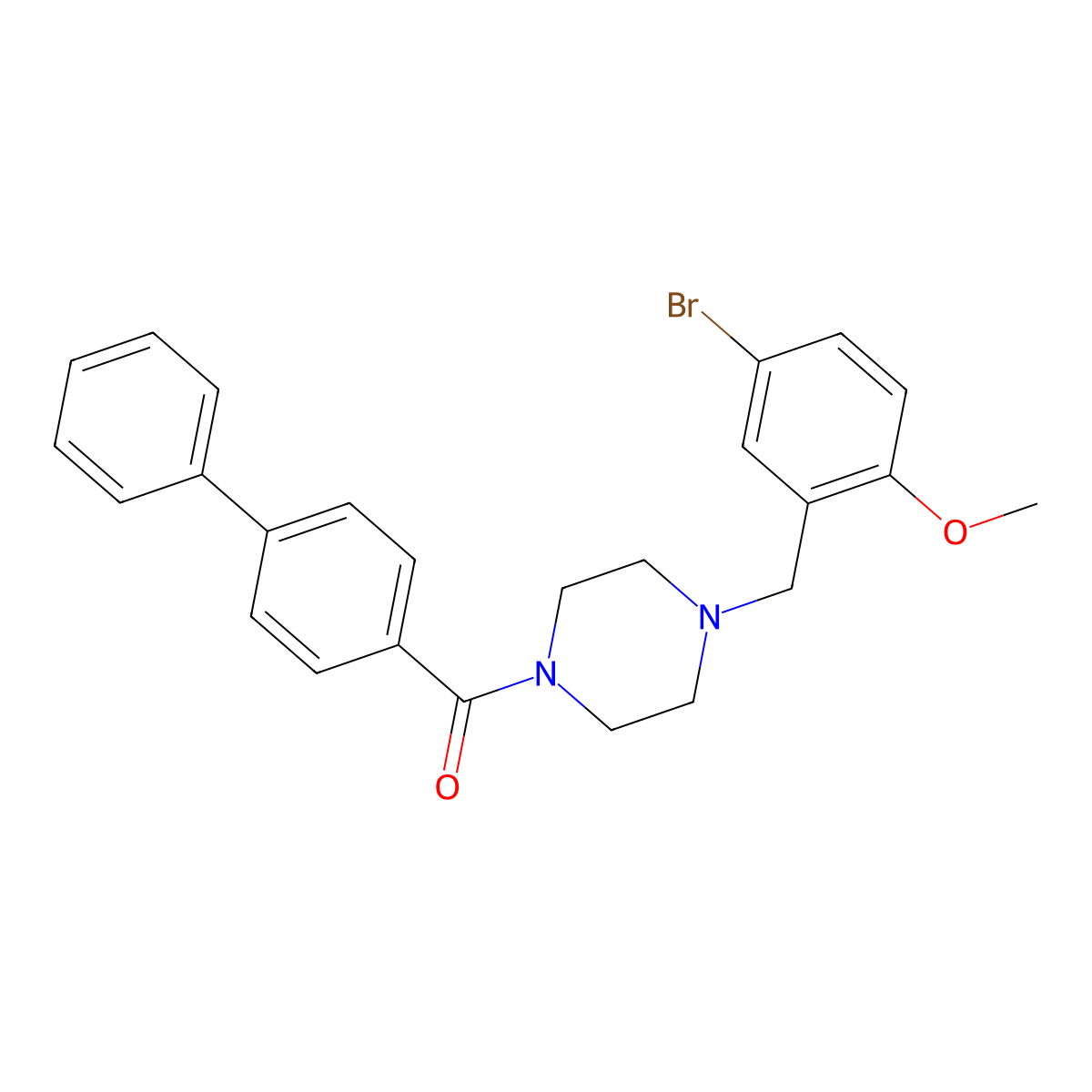Biphenyl-4-yl[4-(5-bromo-2-methoxybenzyl)piperazin-1-yl]methanone molecular structure, CAS 423741-32-6