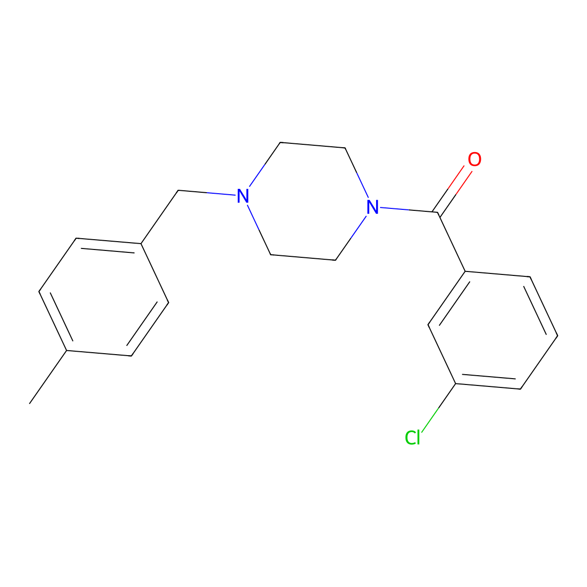(3-Chlorophenyl)-[4-[(4-methylphenyl)methyl]piperazin-1-yl]methanone molecular structure, CAS 423741-39-3