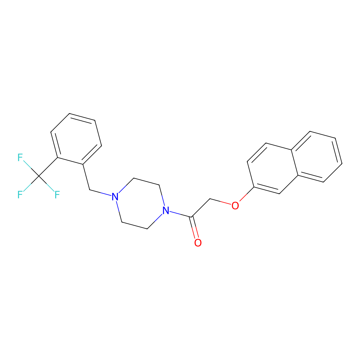 2-Naphthalen-2-yloxy-1-[4-[[2-(trifluoromethyl)phenyl]methyl]piperazin-1-yl]ethanone molecular structure, CAS 423741-43-9