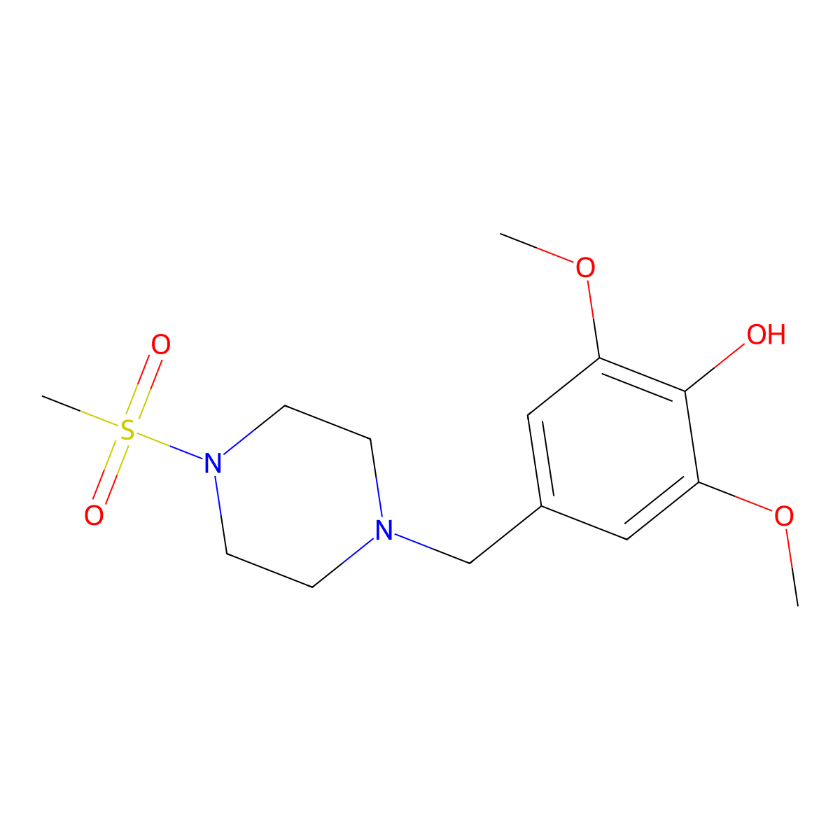 2,6-Dimethoxy-4-[(4-methylsulfonylpiperazin-1-yl)methyl]phenol molecular structure, CAS 423741-46-2