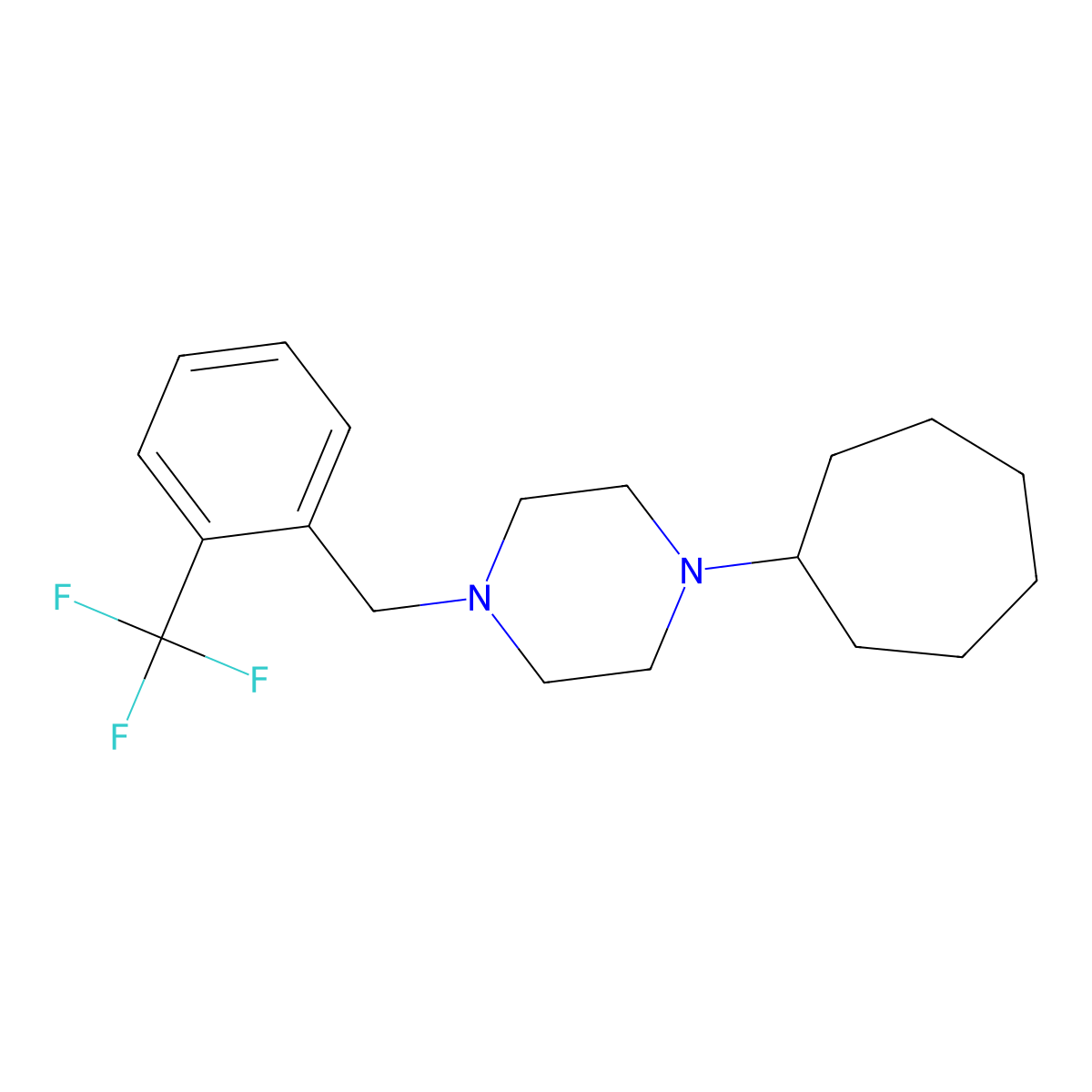 1-Cycloheptyl-4-[[2-(trifluoromethyl)phenyl]methyl]piperazine molecular structure, CAS 423741-57-5