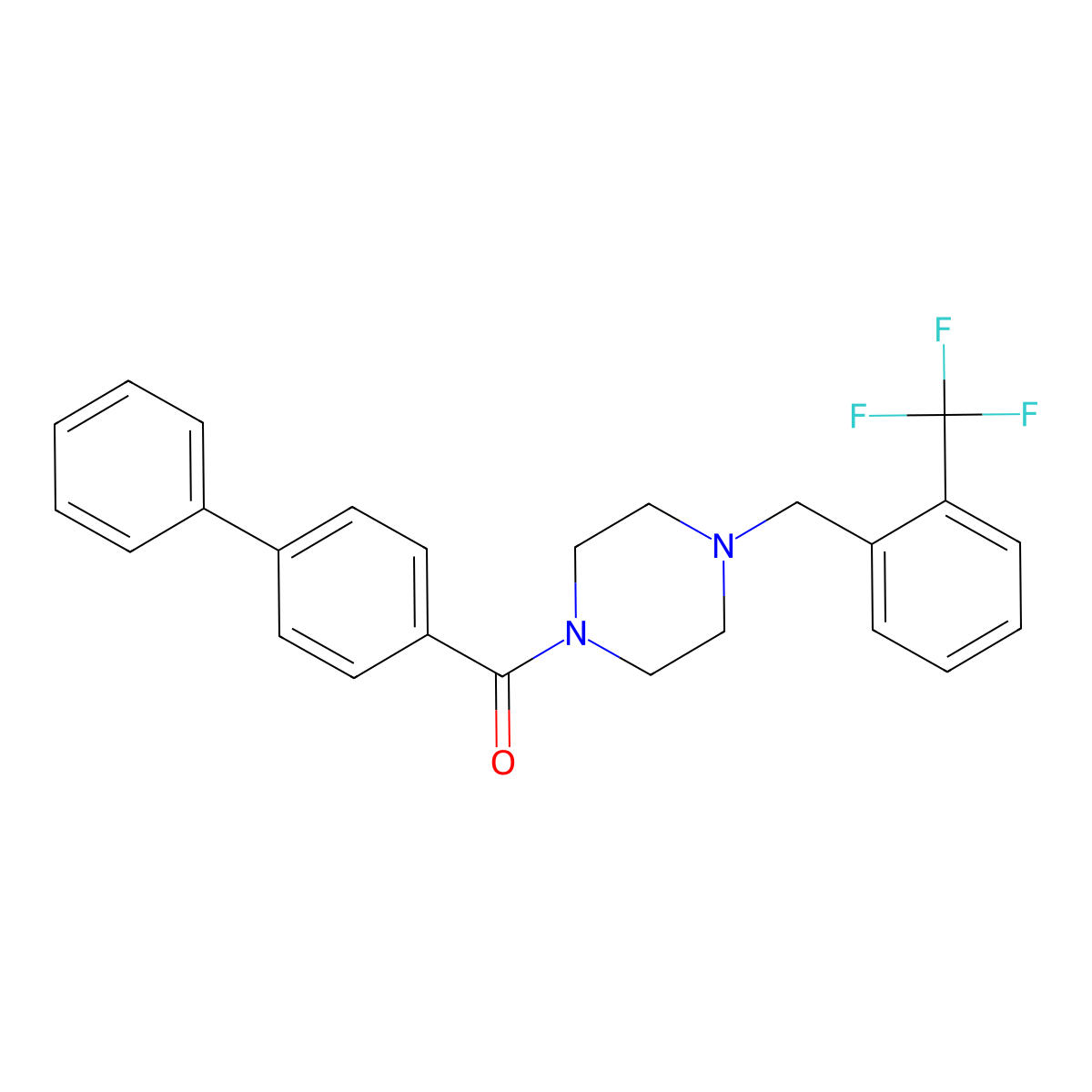 (4-Phenylphenyl)-[4-[[2-(trifluoromethyl)phenyl]methyl]piperazin-1-yl]methanone molecular structure, CAS 423741-60-0