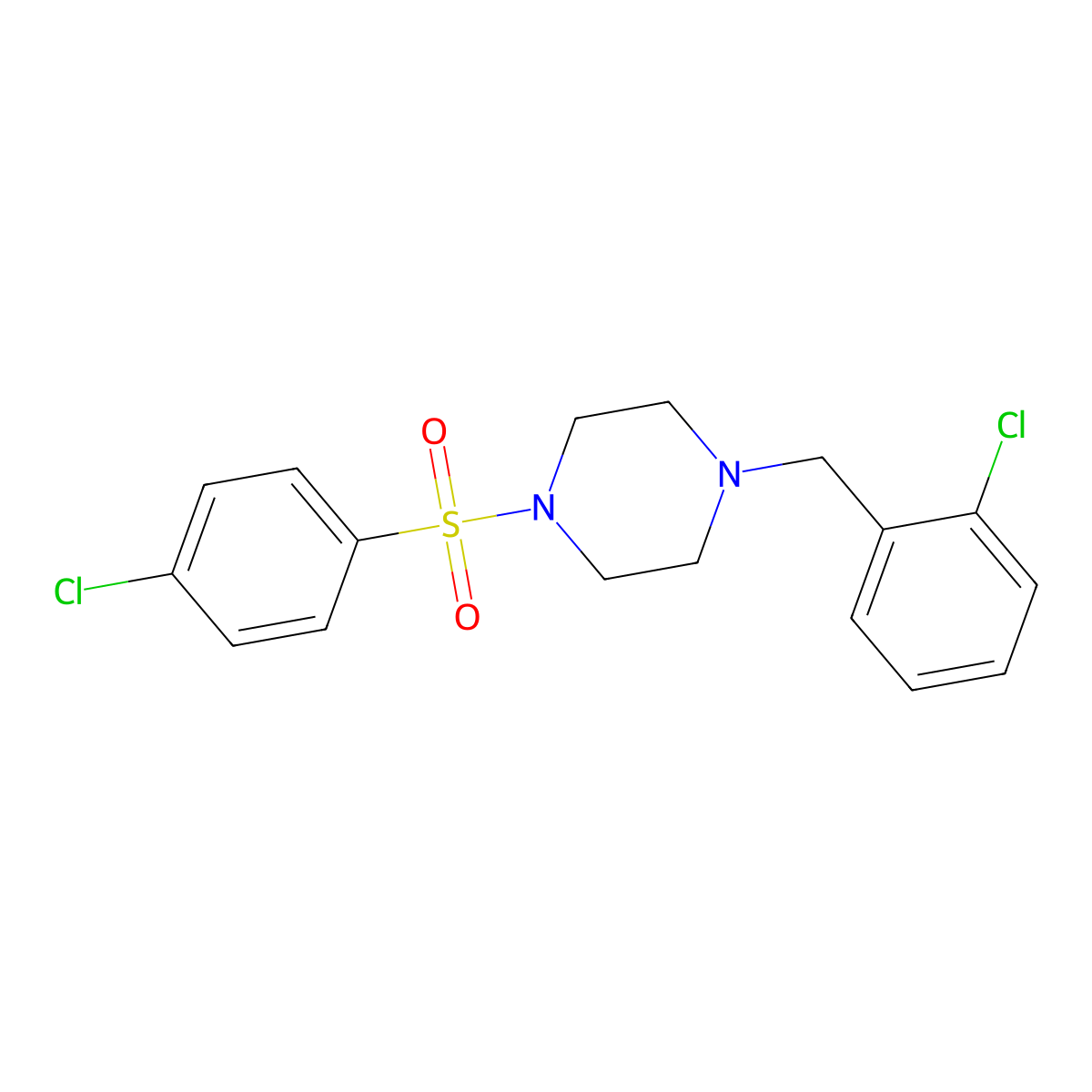 1-(2-Chlorobenzyl)-4-[(4-chlorophenyl)sulfonyl]piperazine molecular structure, CAS 423741-71-3