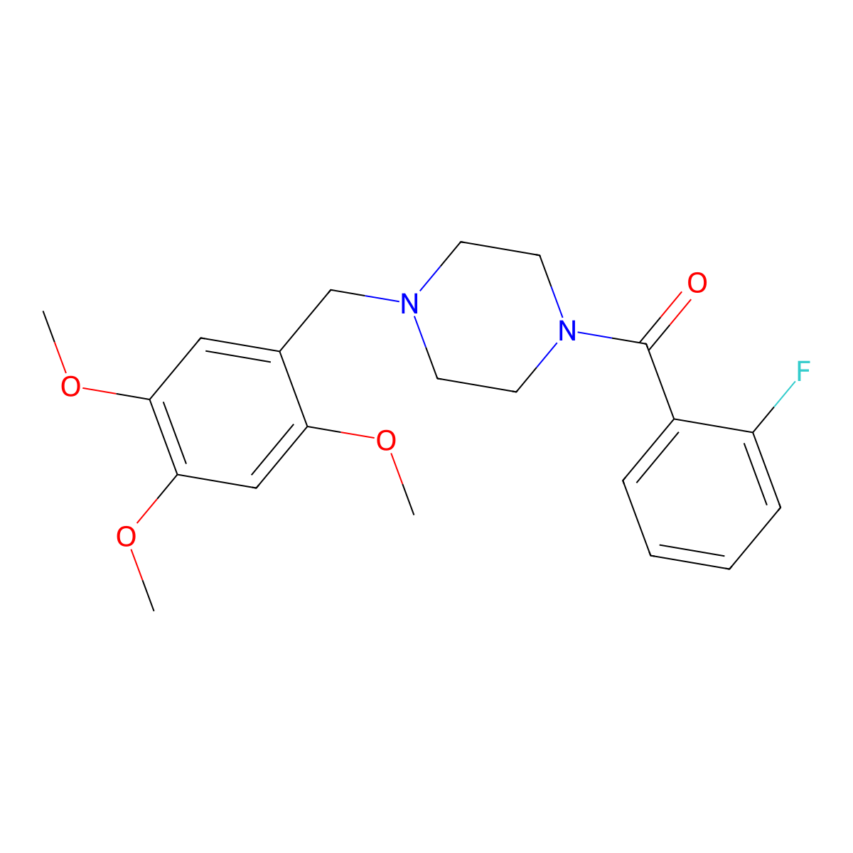 (2-Fluorophenyl)-[4-[(2,4,5-trimethoxyphenyl)methyl]piperazin-1-yl]methanone molecular structure, CAS 423741-82-6