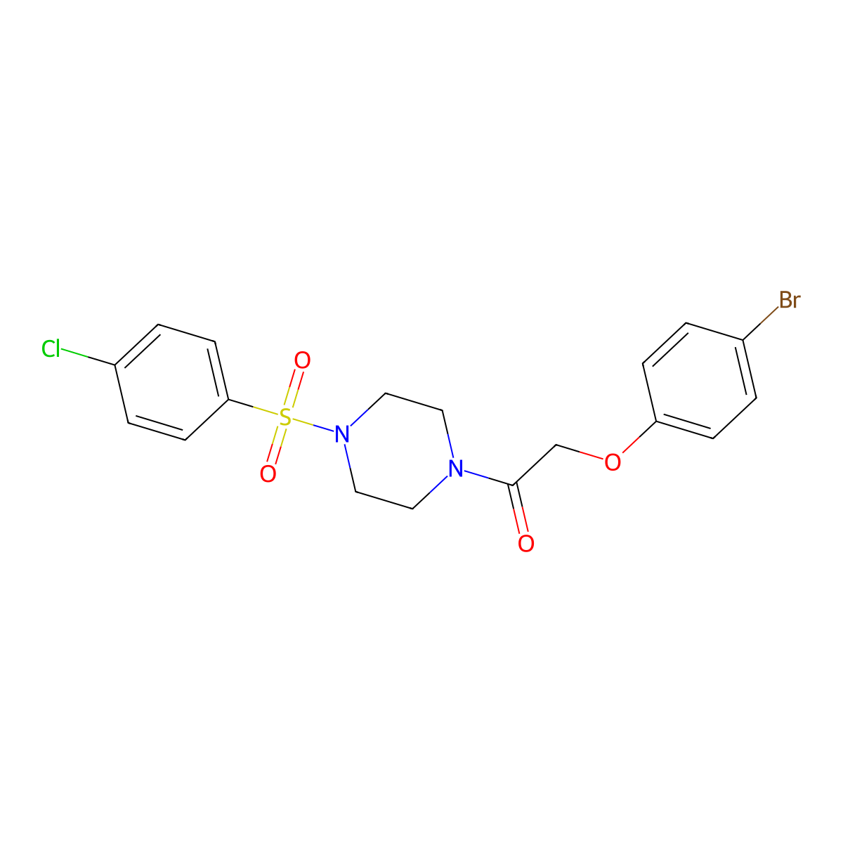 2-(4-Bromophenoxy)-1-[4-(4-chlorophenyl)sulfonylpiperazin-1-yl]ethanone molecular structure, CAS 423742-11-4