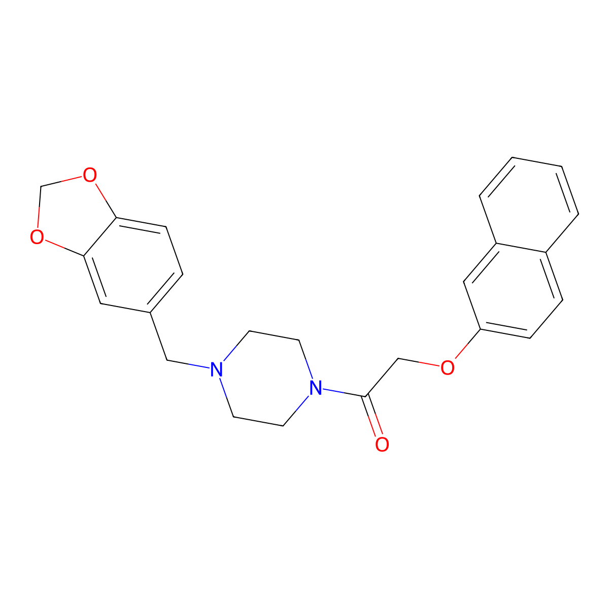 1-[4-(1,3-Benzodioxol-5-ylmethyl)piperazin-1-yl]-2-naphthalen-2-yloxyethanone molecular structure, CAS 423742-17-0