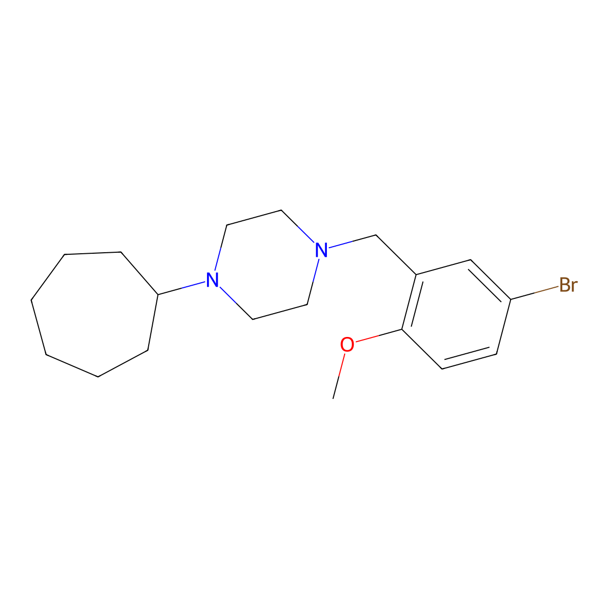 1-[(5-Bromo-2-methoxyphenyl)methyl]-4-cycloheptylpiperazine molecular structure, CAS 423742-25-0