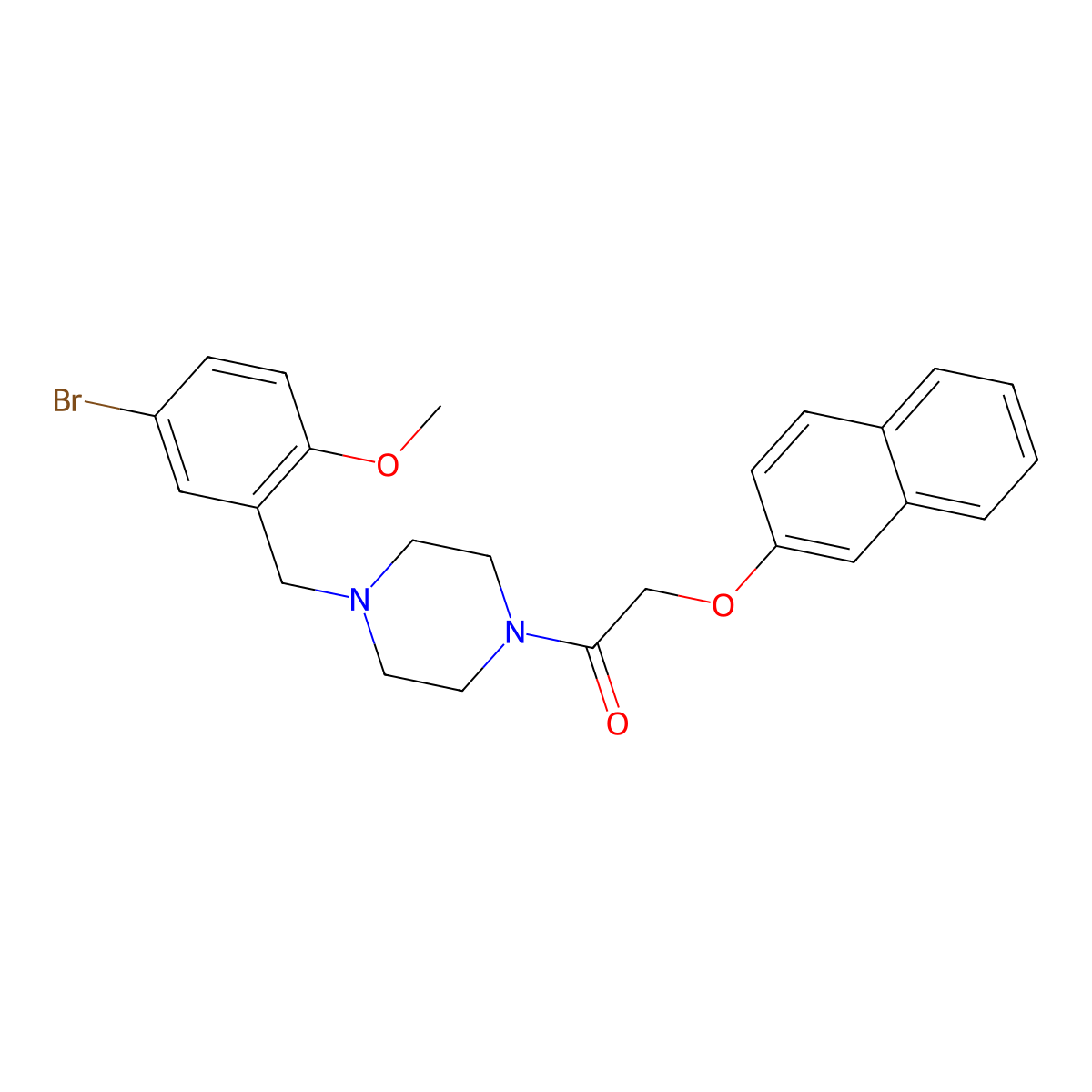1-[4-[(5-Bromo-2-methoxyphenyl)methyl]piperazin-1-yl]-2-naphthalen-2-yloxyethanone molecular structure, CAS 423742-27-2