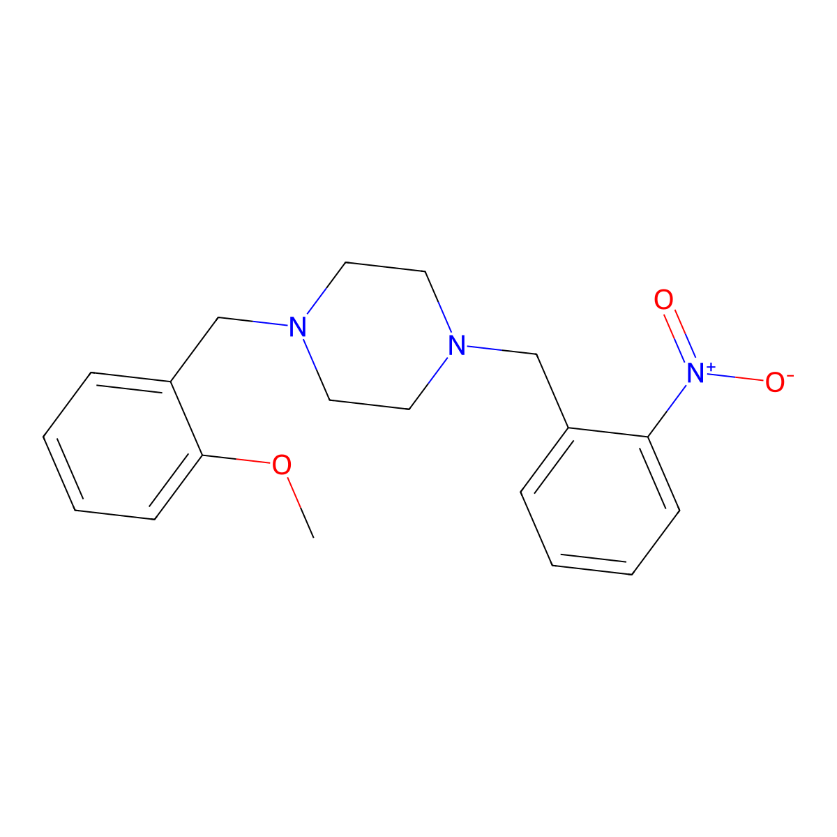 1-[(2-Methoxyphenyl)methyl]-4-[(2-nitrophenyl)methyl]piperazine molecular structure, CAS 423742-50-1