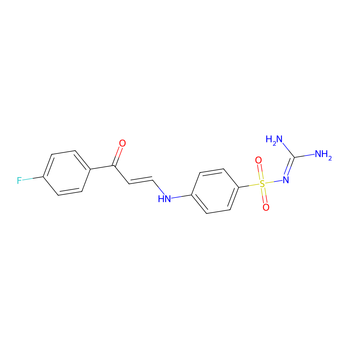 {[amino(imino)methyl]amino}(4-{[(E)-3-(4-fluorophenyl)-3-oxo-1-propenyl]amino}phenyl)dioxo-lambda~6~-sulfane molecular structure, CAS 423742-56-7