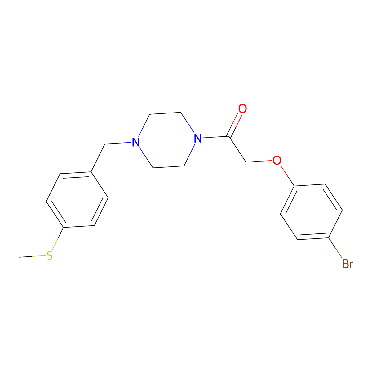 2-(4-Bromophenoxy)-1-[4-[(4-methylsulfanylphenyl)methyl]piperazin-1-yl]ethanone molecular structure, CAS 423742-63-6