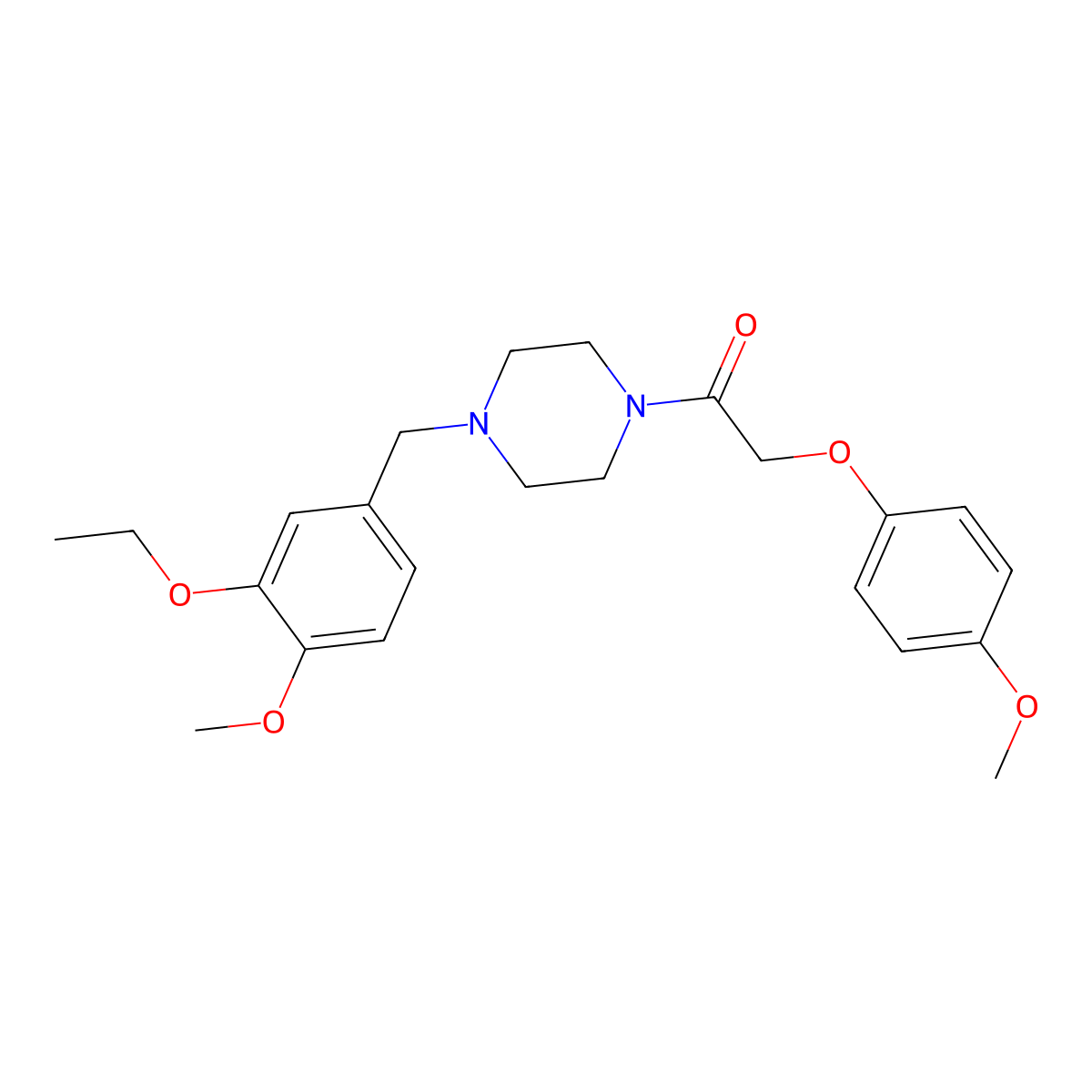 1-[4-[(3-Ethoxy-4-methoxyphenyl)methyl]piperazin-1-yl]-2-(4-methoxyphenoxy)ethanone molecular structure, CAS 423742-65-8