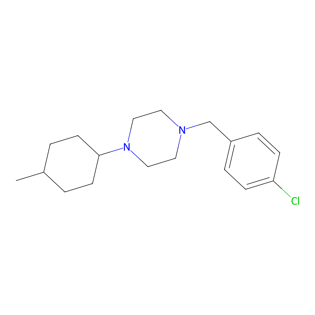 1-[(4-Chlorophenyl)methyl]-4-(4-methylcyclohexyl)piperazine molecular structure, CAS 423742-73-8