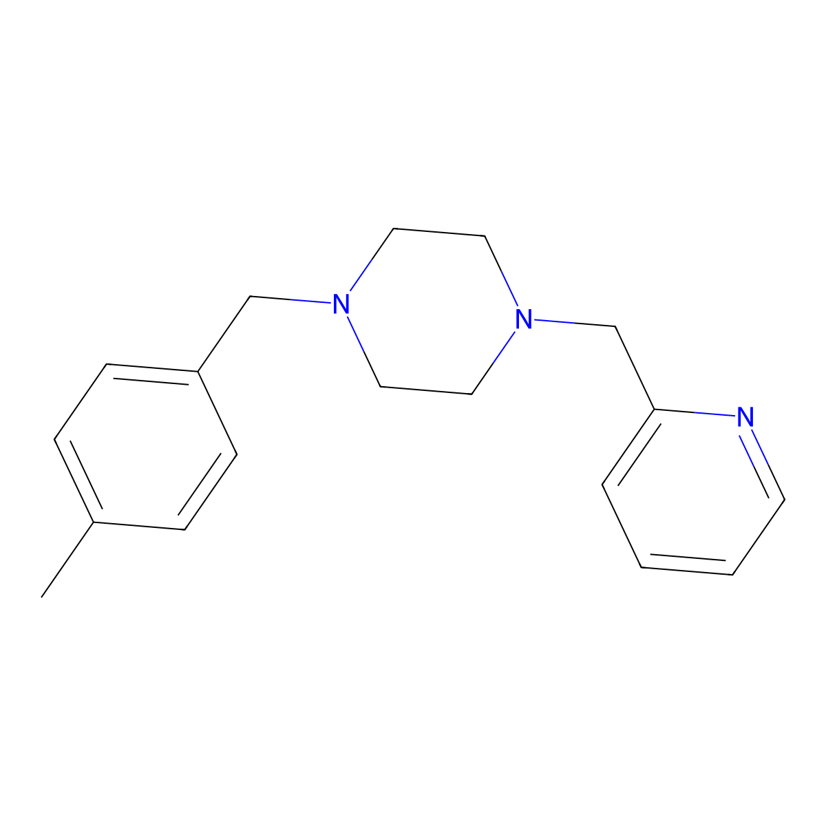 1-[(4-Methylphenyl)methyl]-4-(pyridin-2-ylmethyl)piperazine molecular structure, CAS 423742-75-0