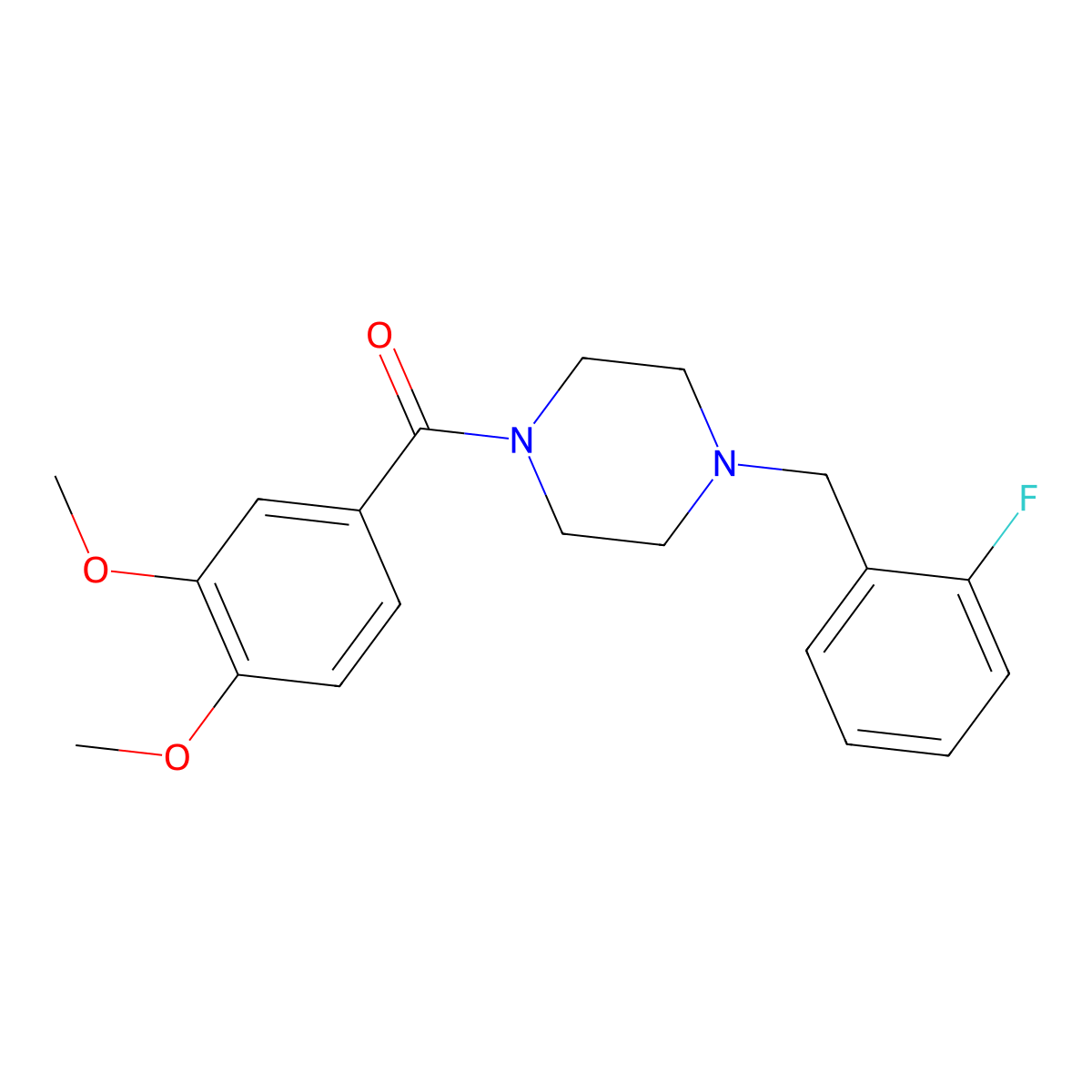 (3,4-Dimethoxyphenyl)-[4-[(2-fluorophenyl)methyl]piperazin-1-yl]methanone molecular structure, CAS 423743-10-6