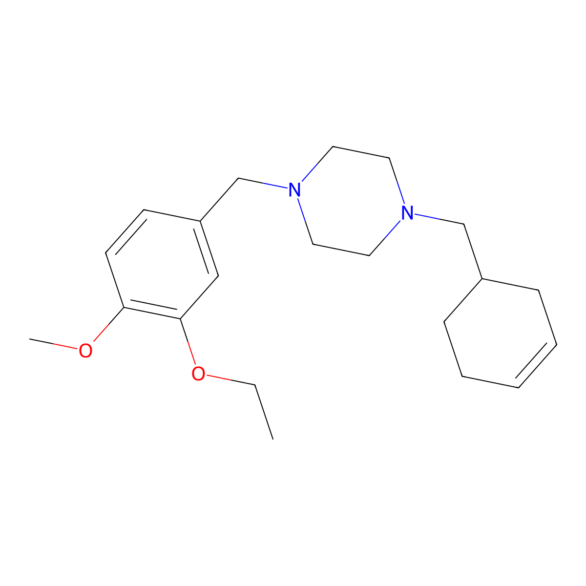 1-(Cyclohex-3-en-1-ylmethyl)-4-[(3-ethoxy-4-methoxyphenyl)methyl]piperazine molecular structure, CAS 423743-13-9