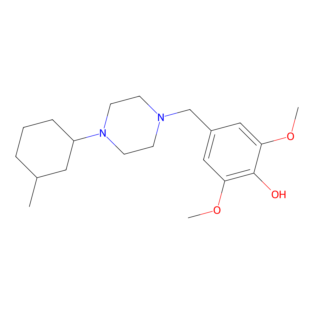 2,6-Dimethoxy-4-[[4-(3-methylcyclohexyl)piperazin-1-yl]methyl]phenol molecular structure, CAS 423743-21-9