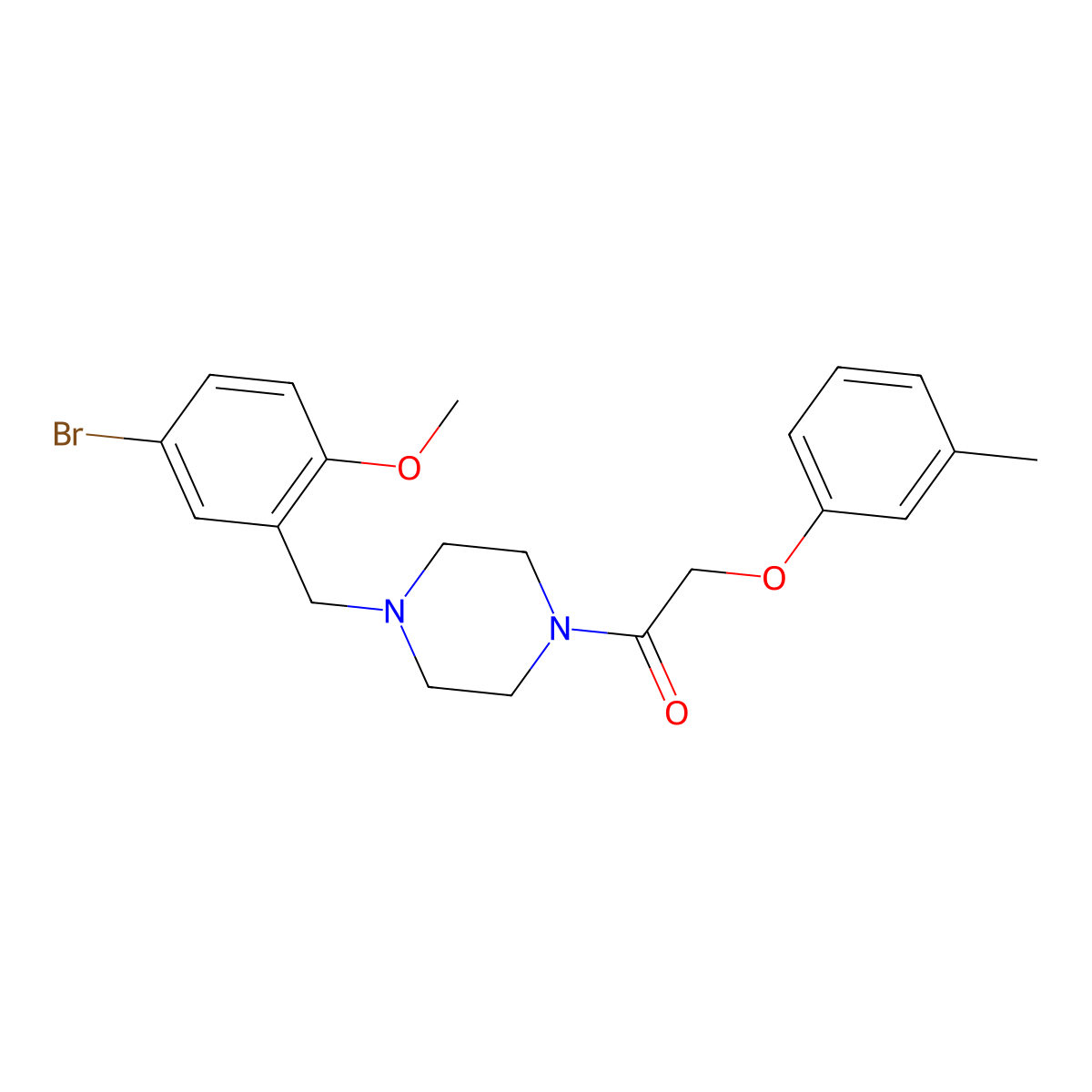 1-[4-[(5-Bromo-2-methoxyphenyl)methyl]piperazin-1-yl]-2-(3-methylphenoxy)ethanone molecular structure, CAS 423743-40-2