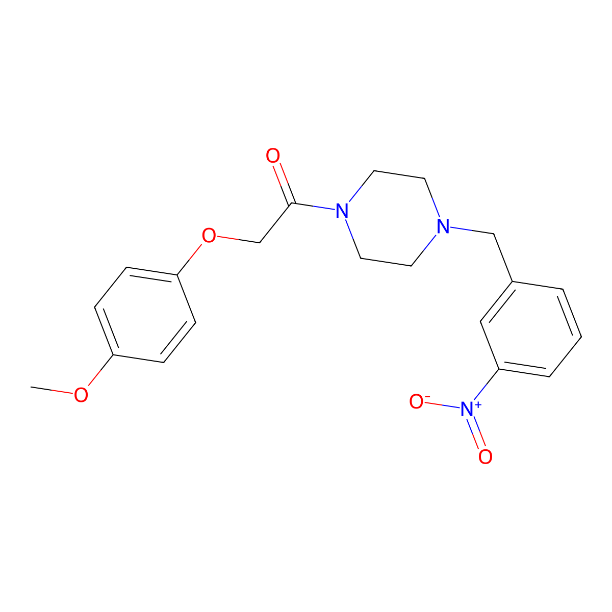 2-(4-Methoxyphenoxy)-1-[4-[(3-nitrophenyl)methyl]piperazin-1-yl]ethanone molecular structure, CAS 423743-59-3