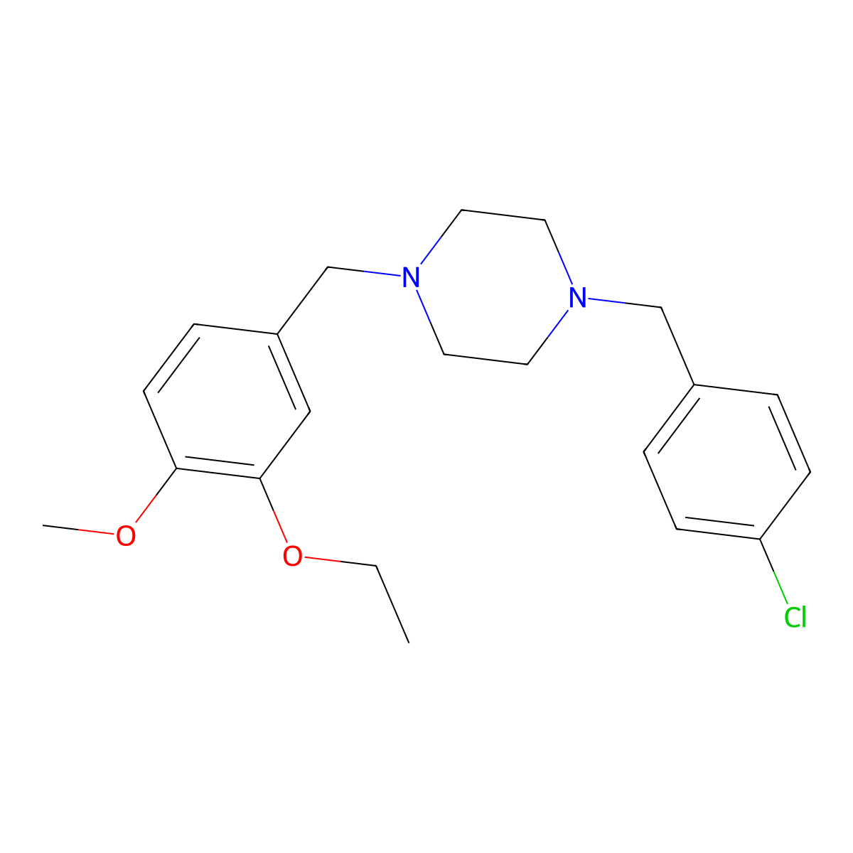 1-[(4-Chlorophenyl)methyl]-4-[(3-ethoxy-4-methoxyphenyl)methyl]piperazine molecular structure, CAS 423743-70-8